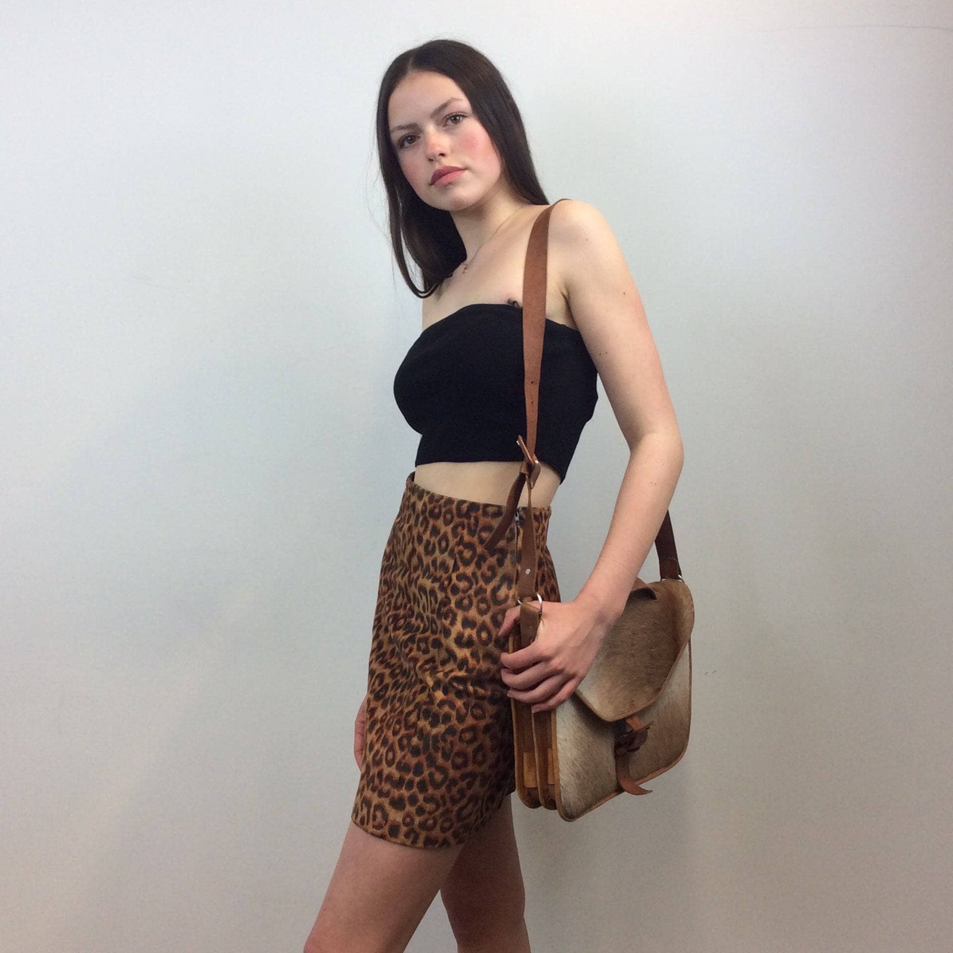 1990s "Anthony Saks" Leopard Print Suede Mini Skirt S - Image 7