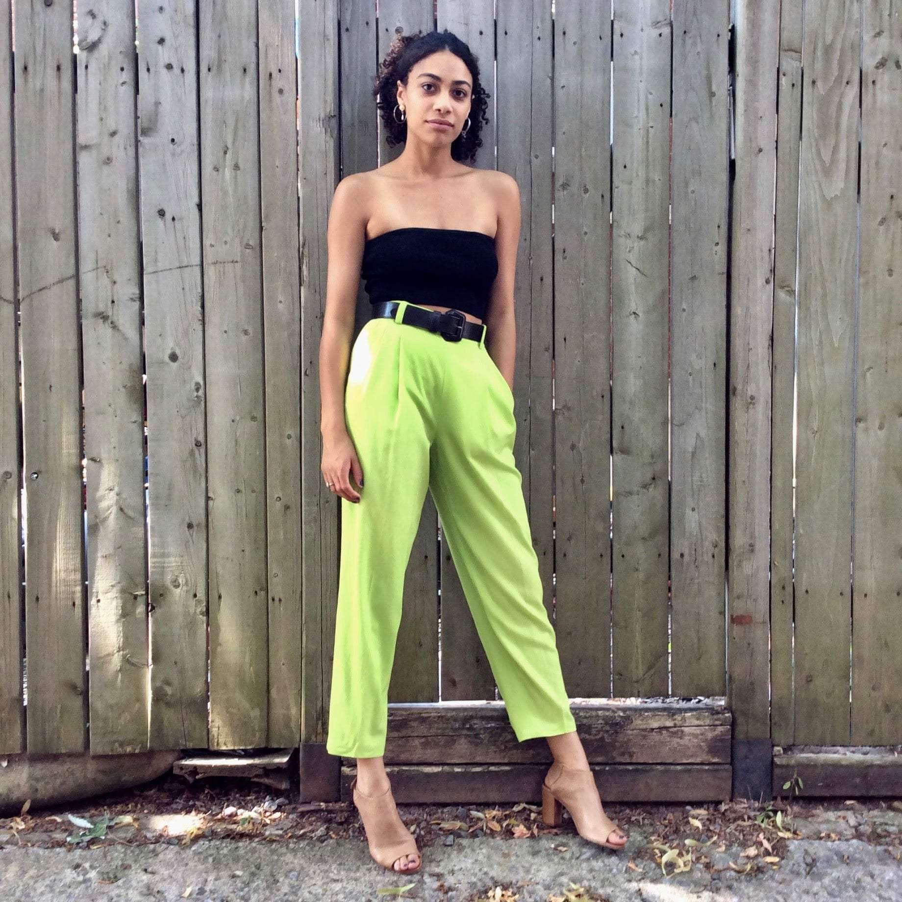 1990s Mondi Lime Green Pleated Lightweight Wool Pants Small - Image 3