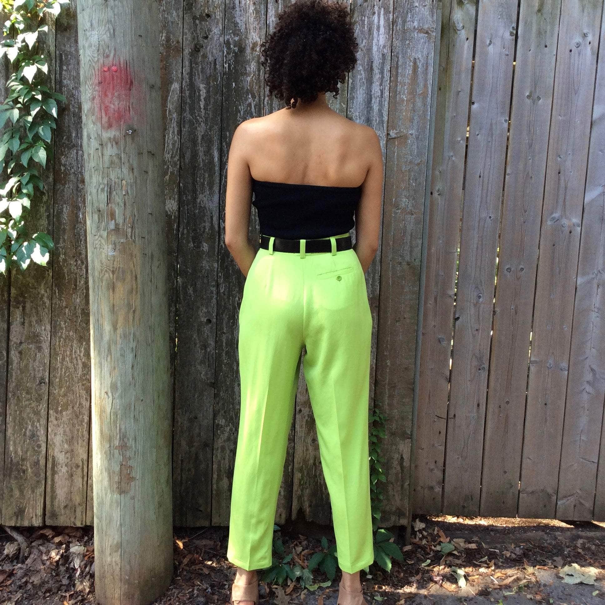 1990s Mondi Lime Green Pleated Lightweight Wool Pants Small - Image 4