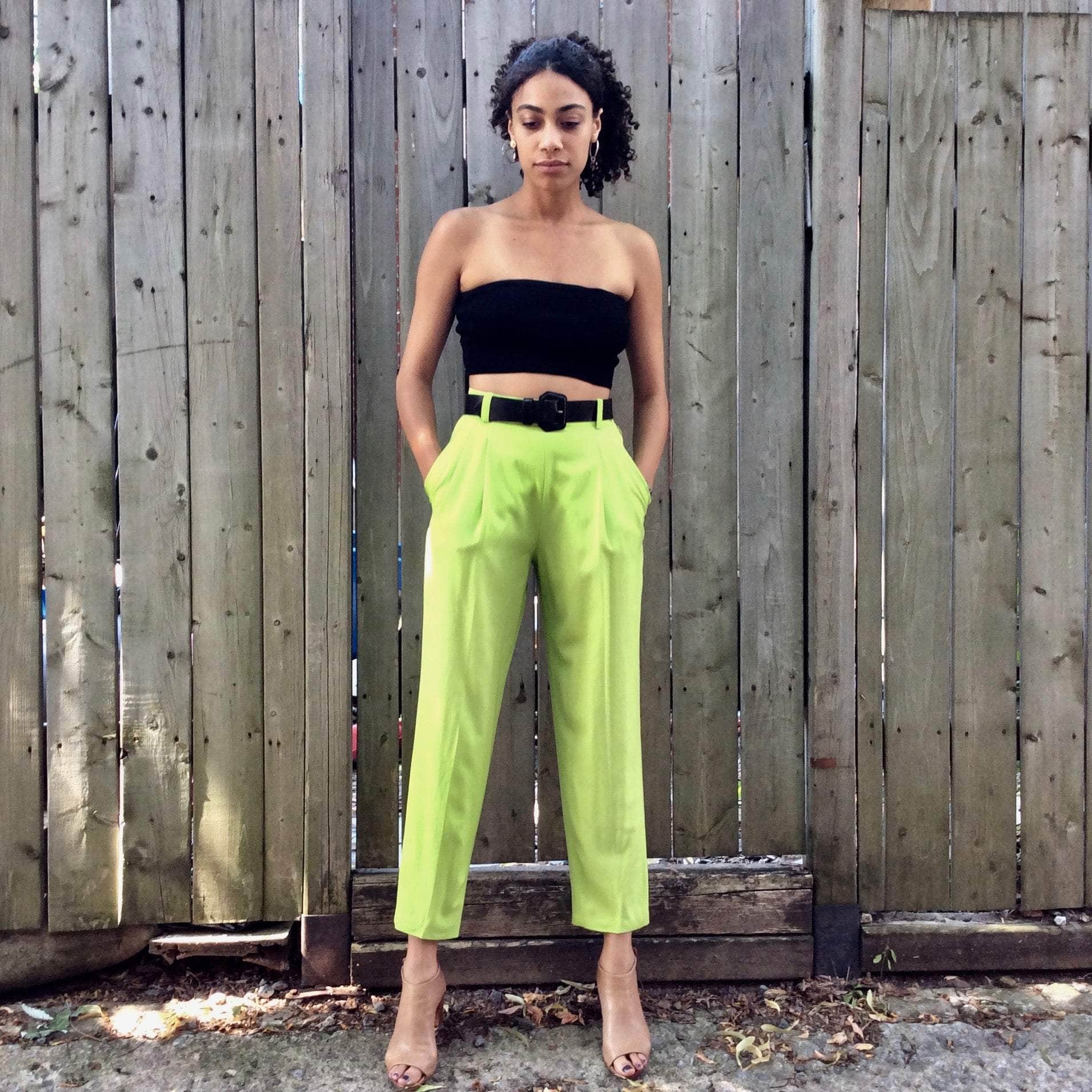 1990s Mondi Lime Green Pleated Lightweight Wool Pants Small - Image 6