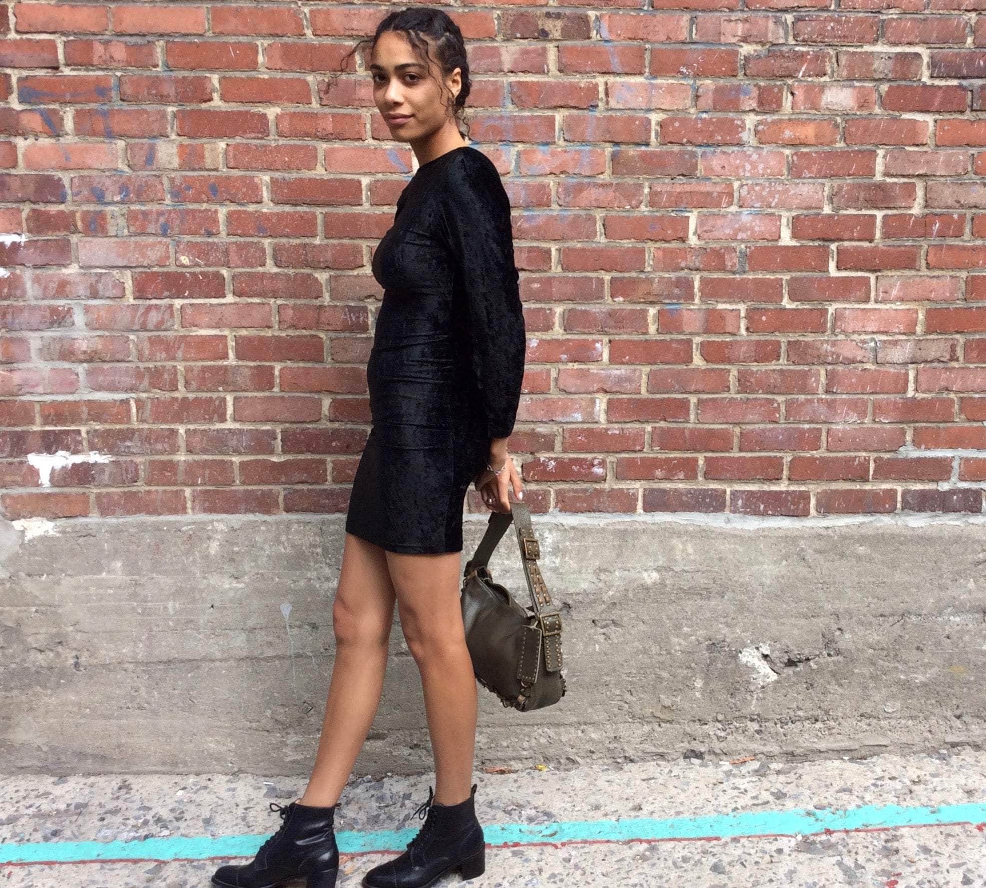 1990s Open Back Black Velvet Bodycon Mini Dress Small - Image 3