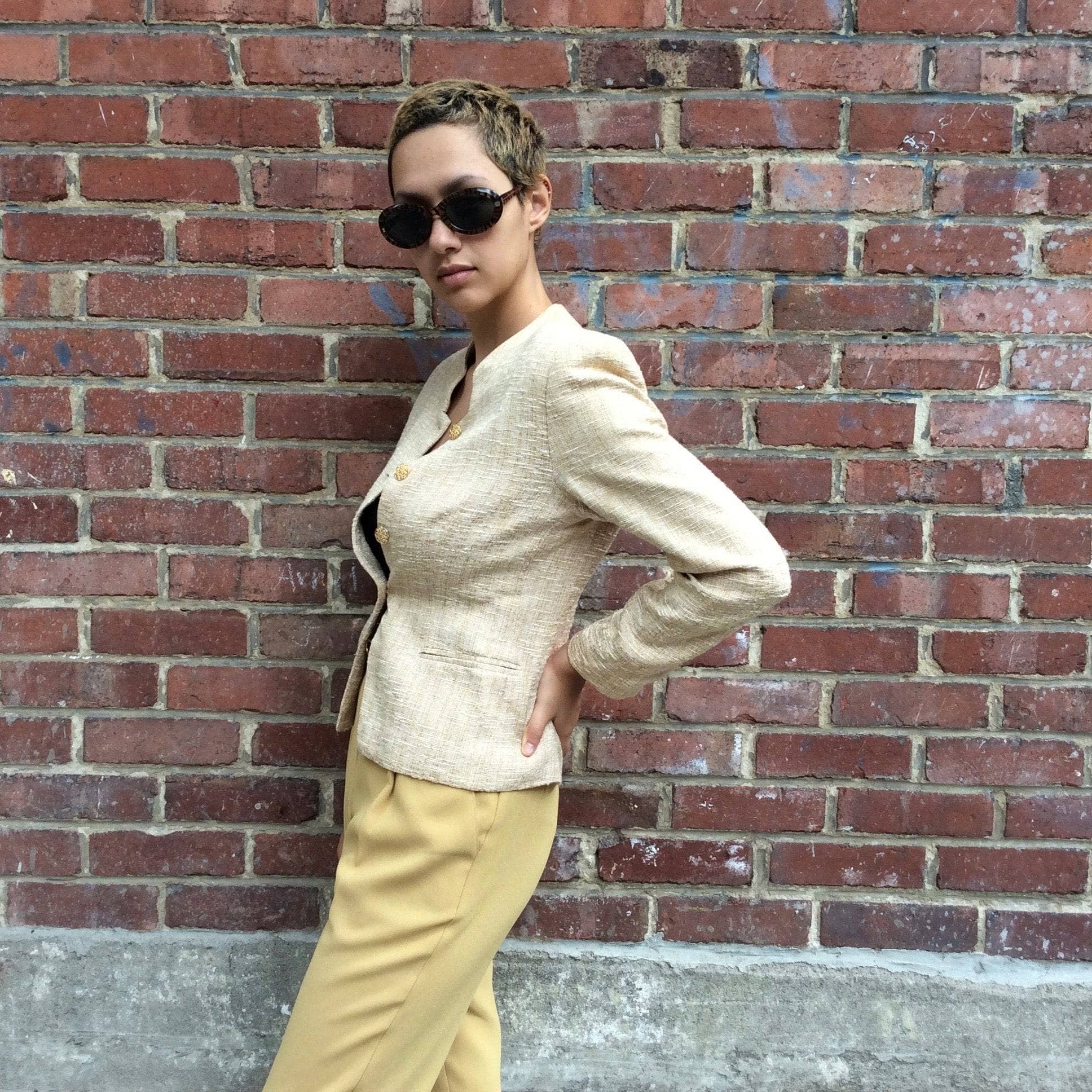 1990s Pierre Cardin Gold Colour Fitted Blazer S - Image 3