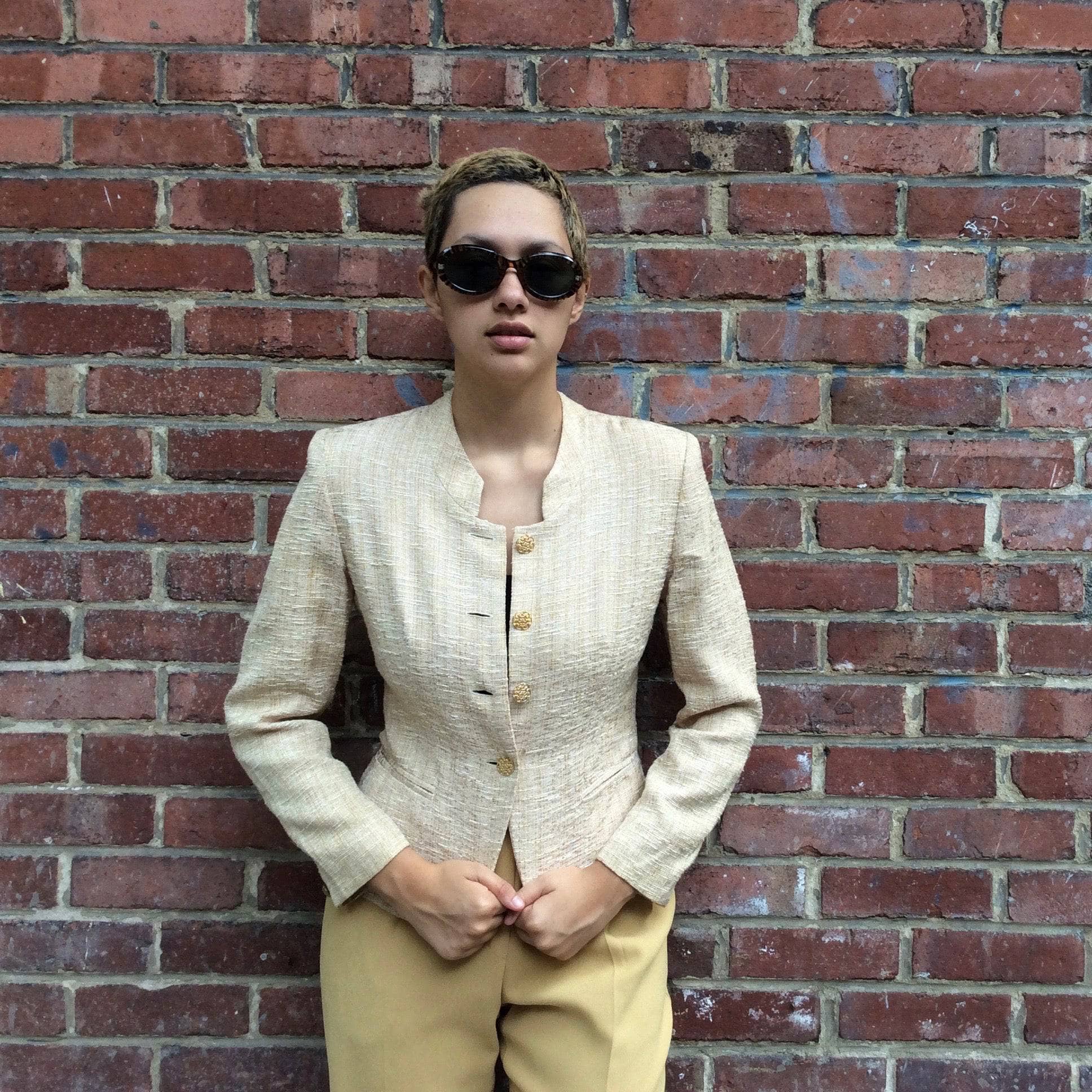 1990s Pierre Cardin Gold Colour Fitted Blazer S - Image 4