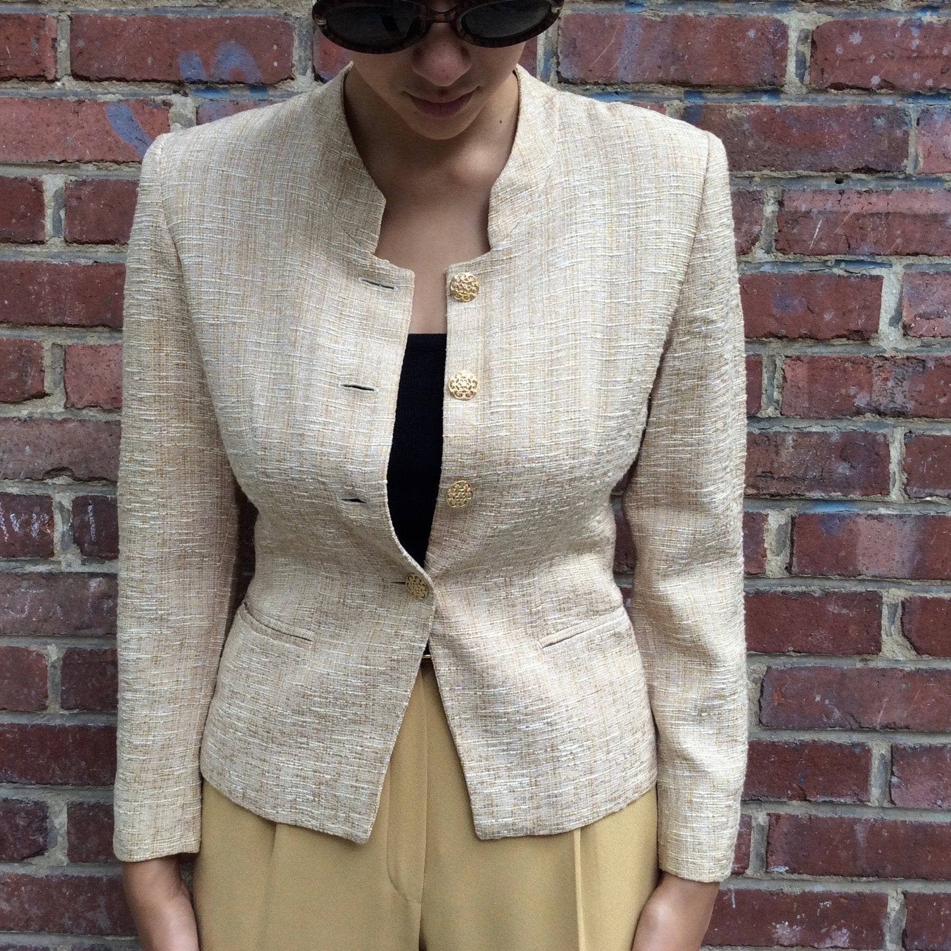 1990s Pierre Cardin Gold Colour Fitted Blazer S - Image 7