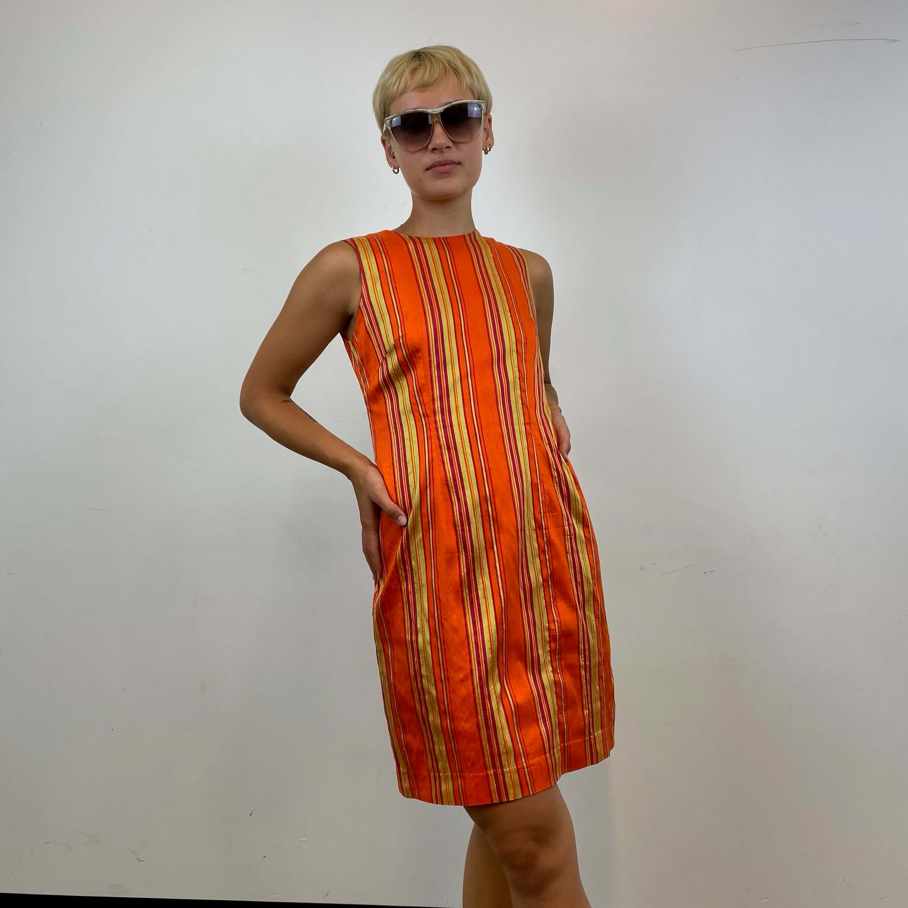 1990s Sleeveless Silk Sheath Dress Small - Image 6