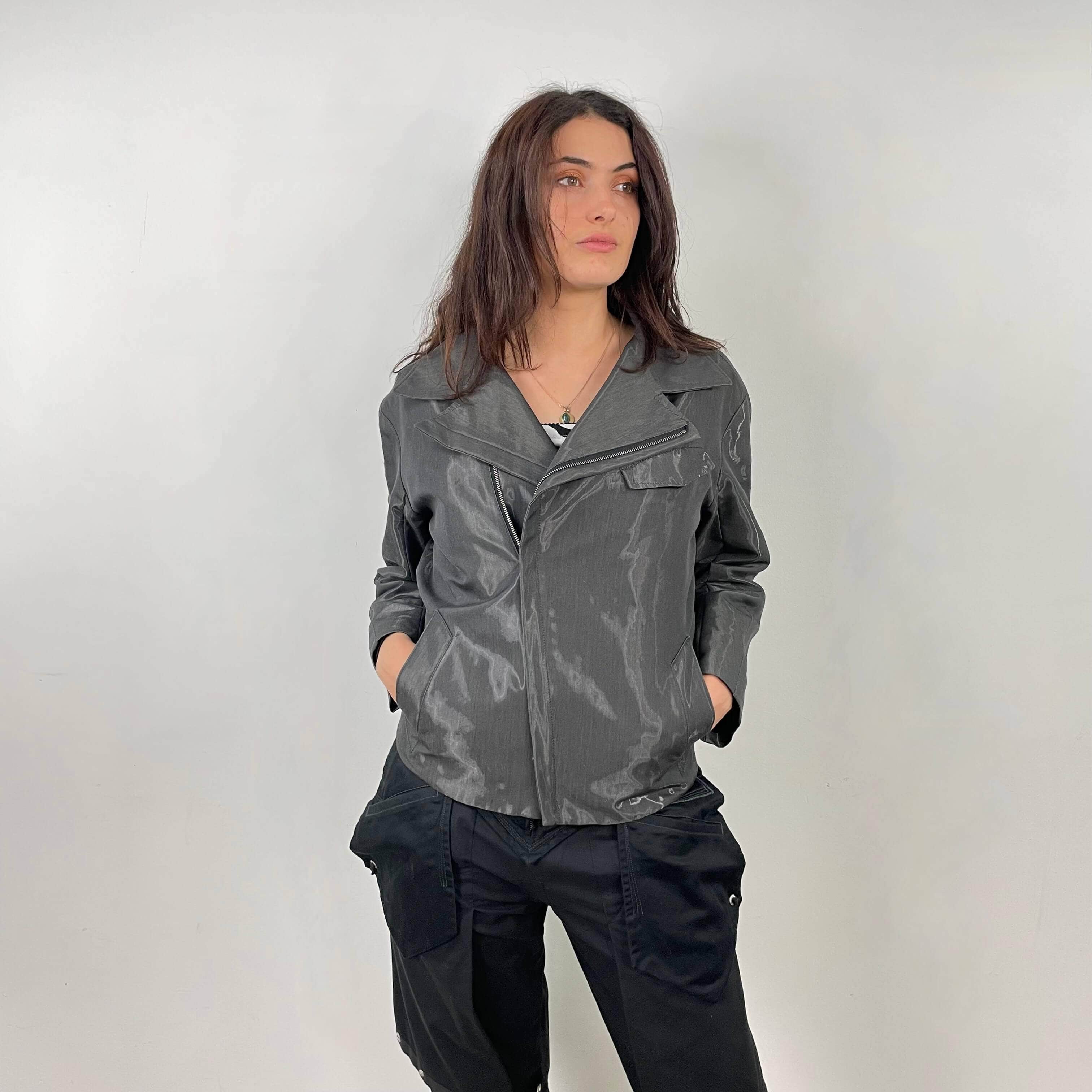 1990s Thierry Mugler Silver Unisex Biker Style Jacket Medium - Image 2