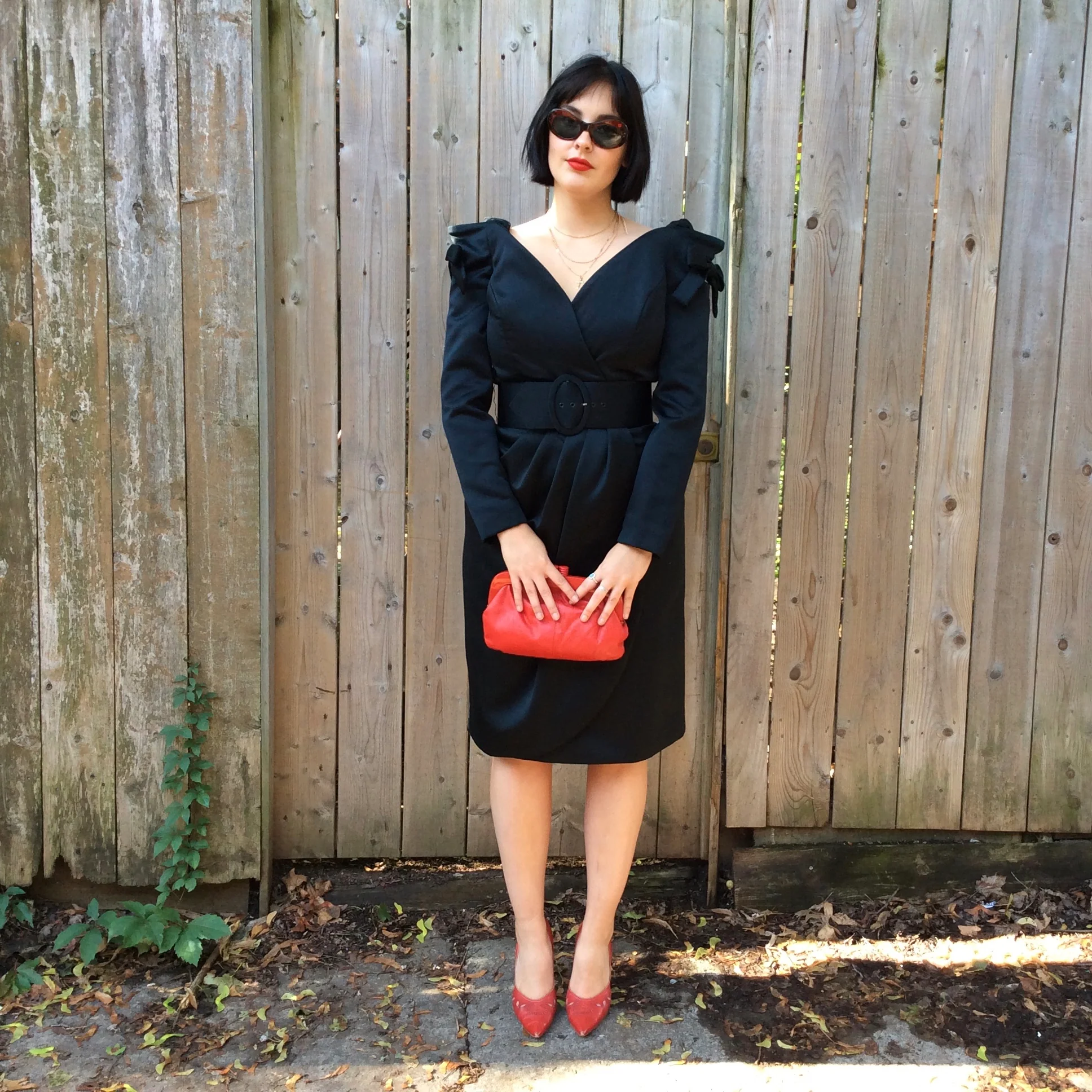 1990s Victor Costa Off-Shoulder Long Sleeve Black Dress Medium - Image 2