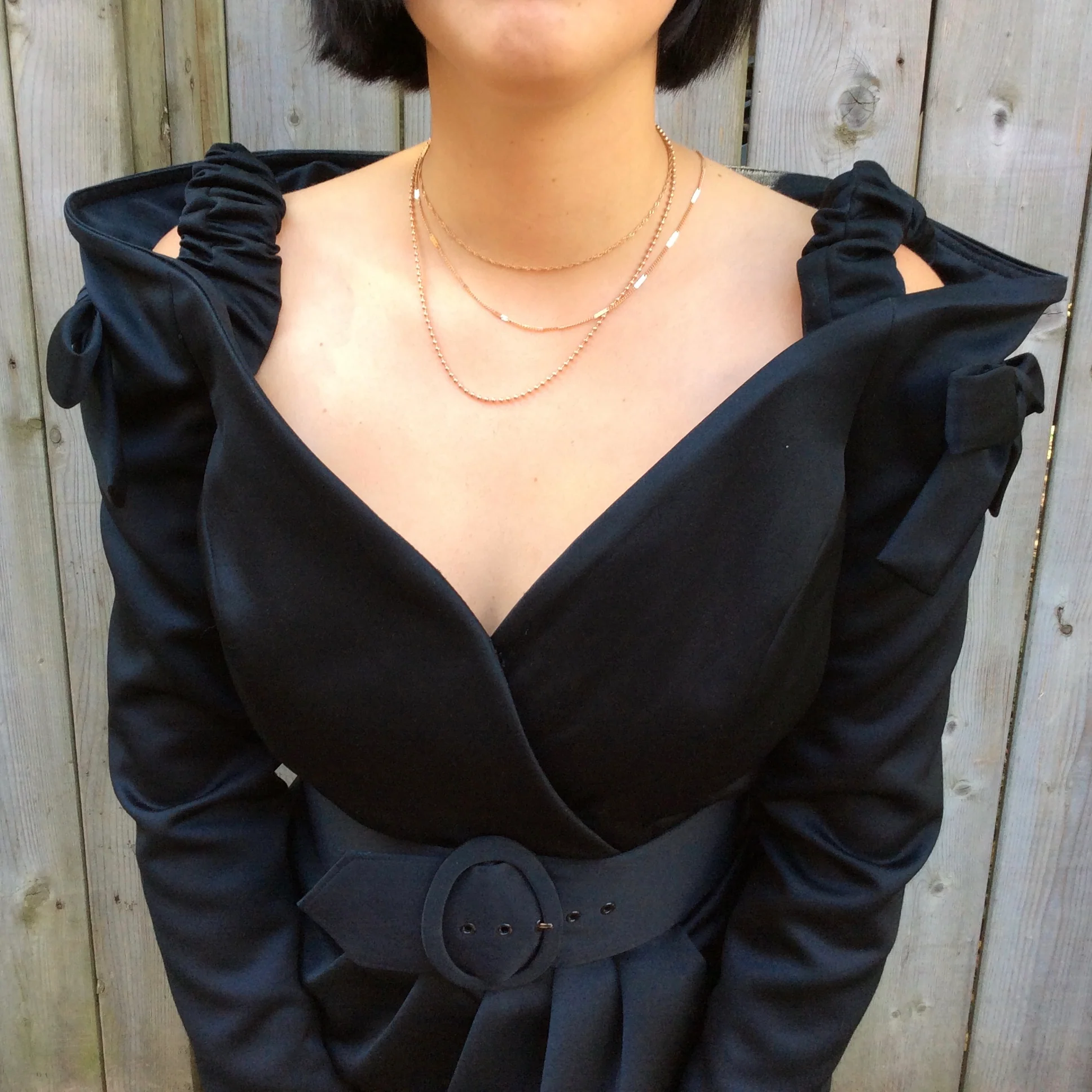 1990s Victor Costa Off-Shoulder Long Sleeve Black Dress Medium - Image 5