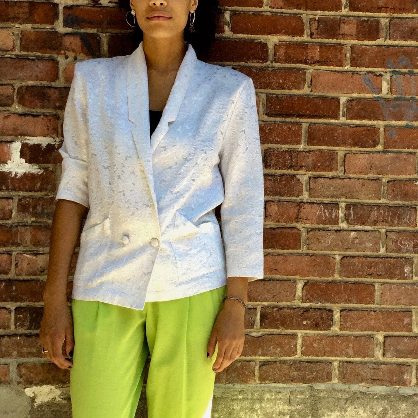 1990s White Double Breasted Blazer Small - Image 4