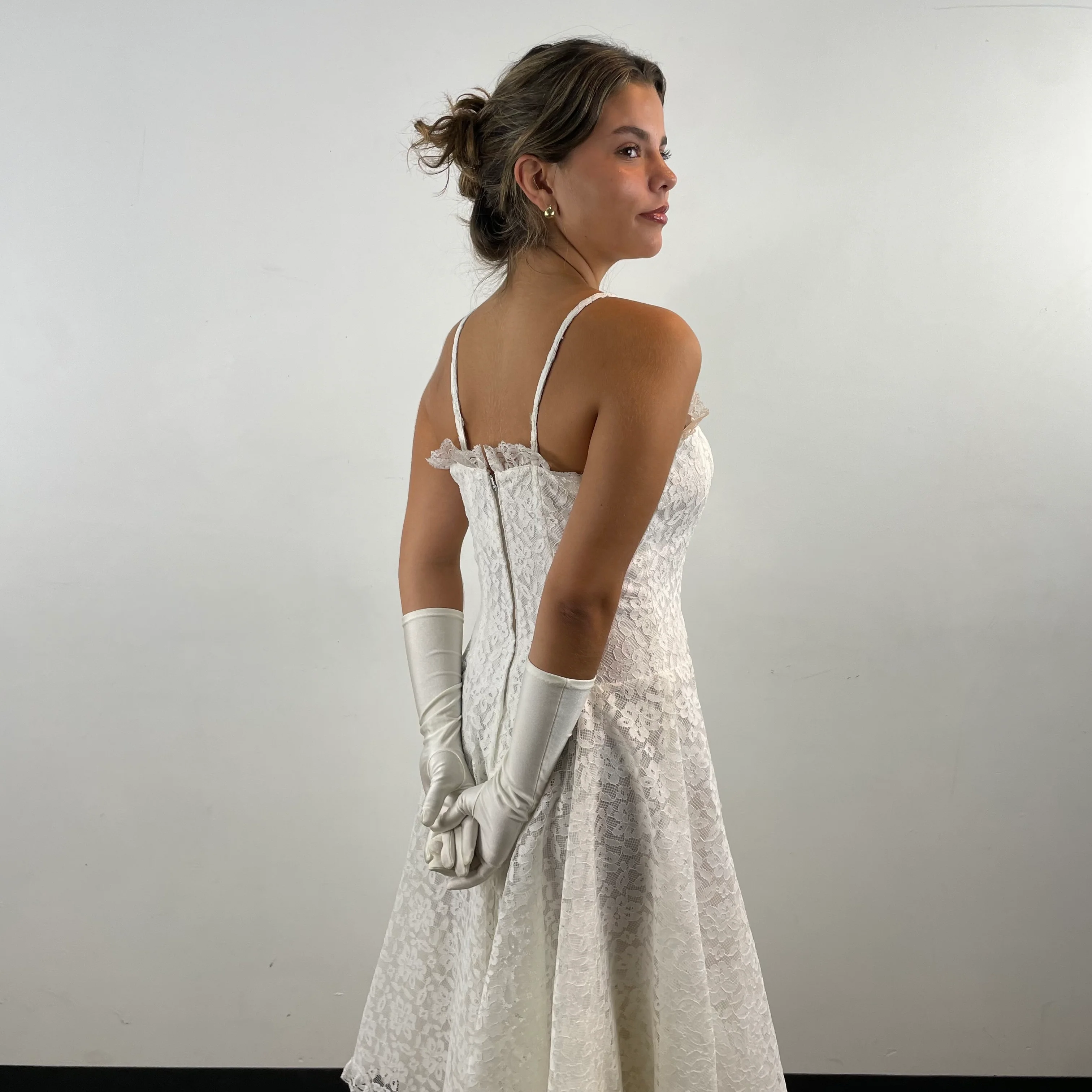 1990s White Lace Sleeveless Layered Midi Dress Medium - Image 3