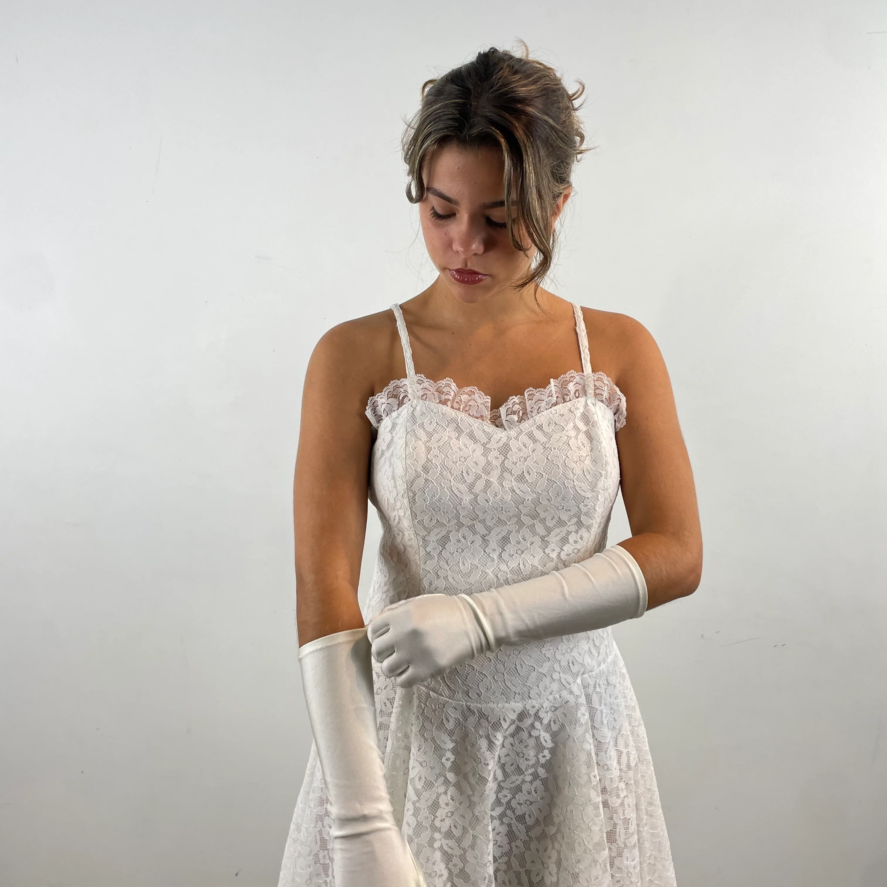 1990s White Lace Sleeveless Layered Midi Dress Medium - Image 5