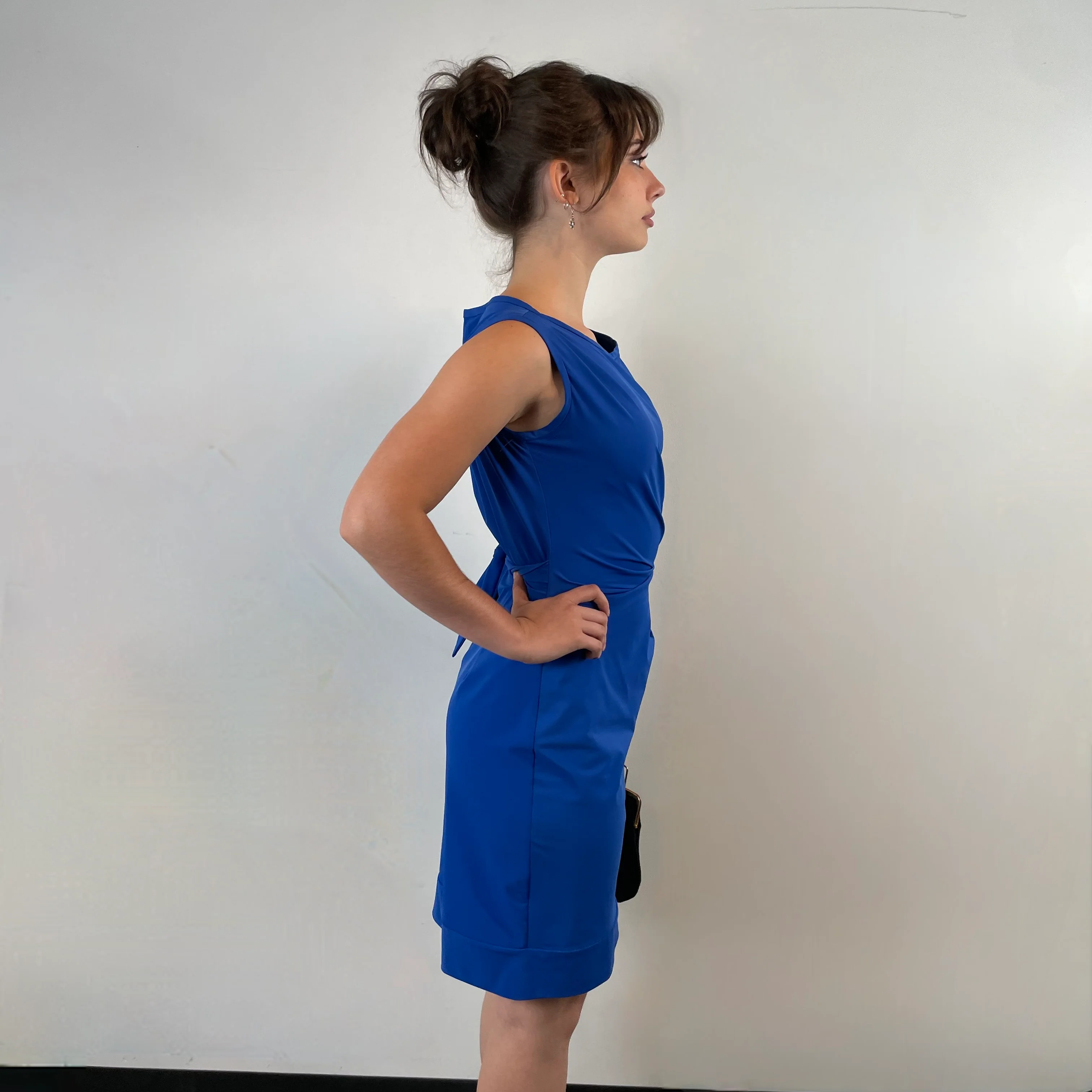 2000s Diane Von Furstenberg Royal Blue Draped Dress S/M - Image 3