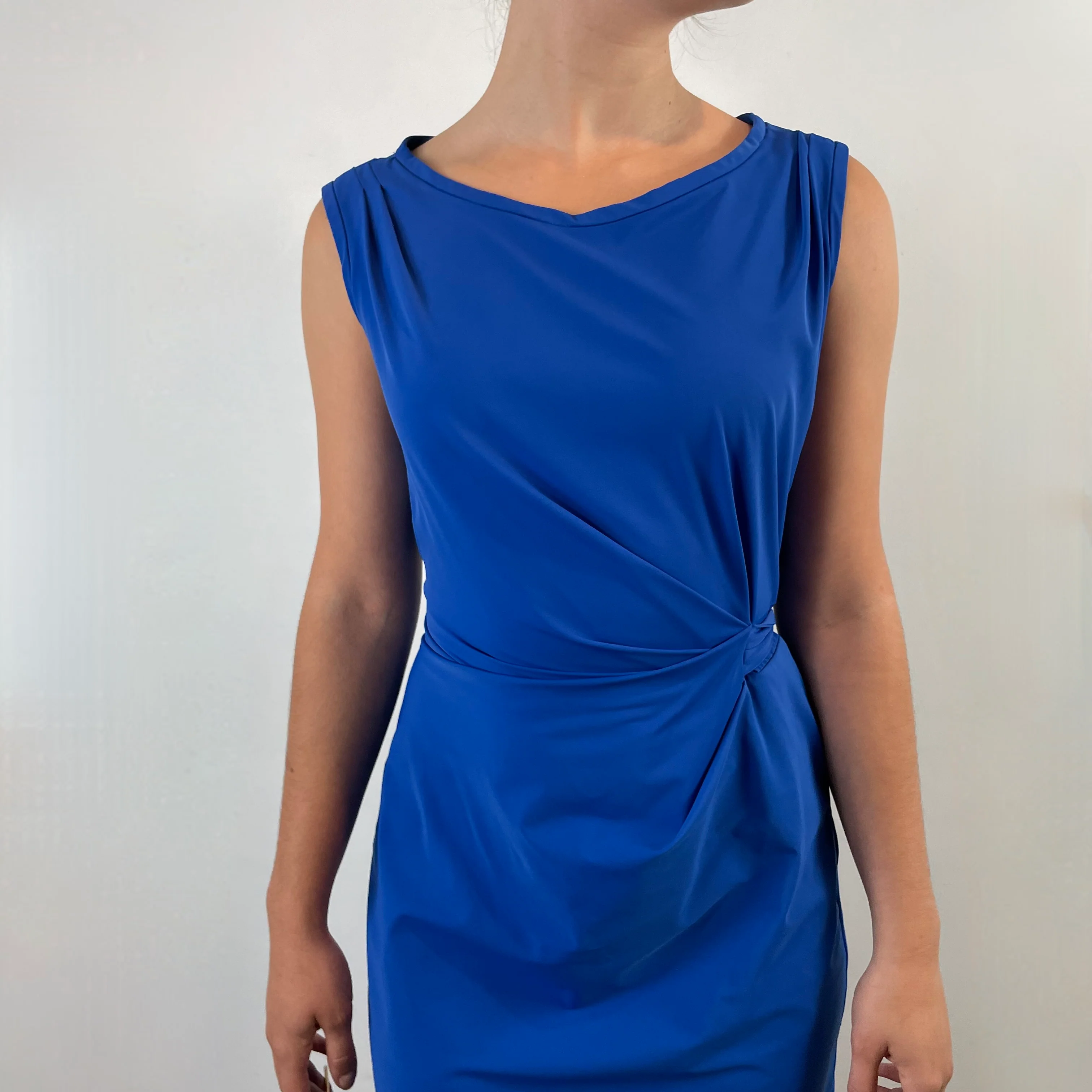 2000s Diane Von Furstenberg Royal Blue Draped Dress S/M - Image 4