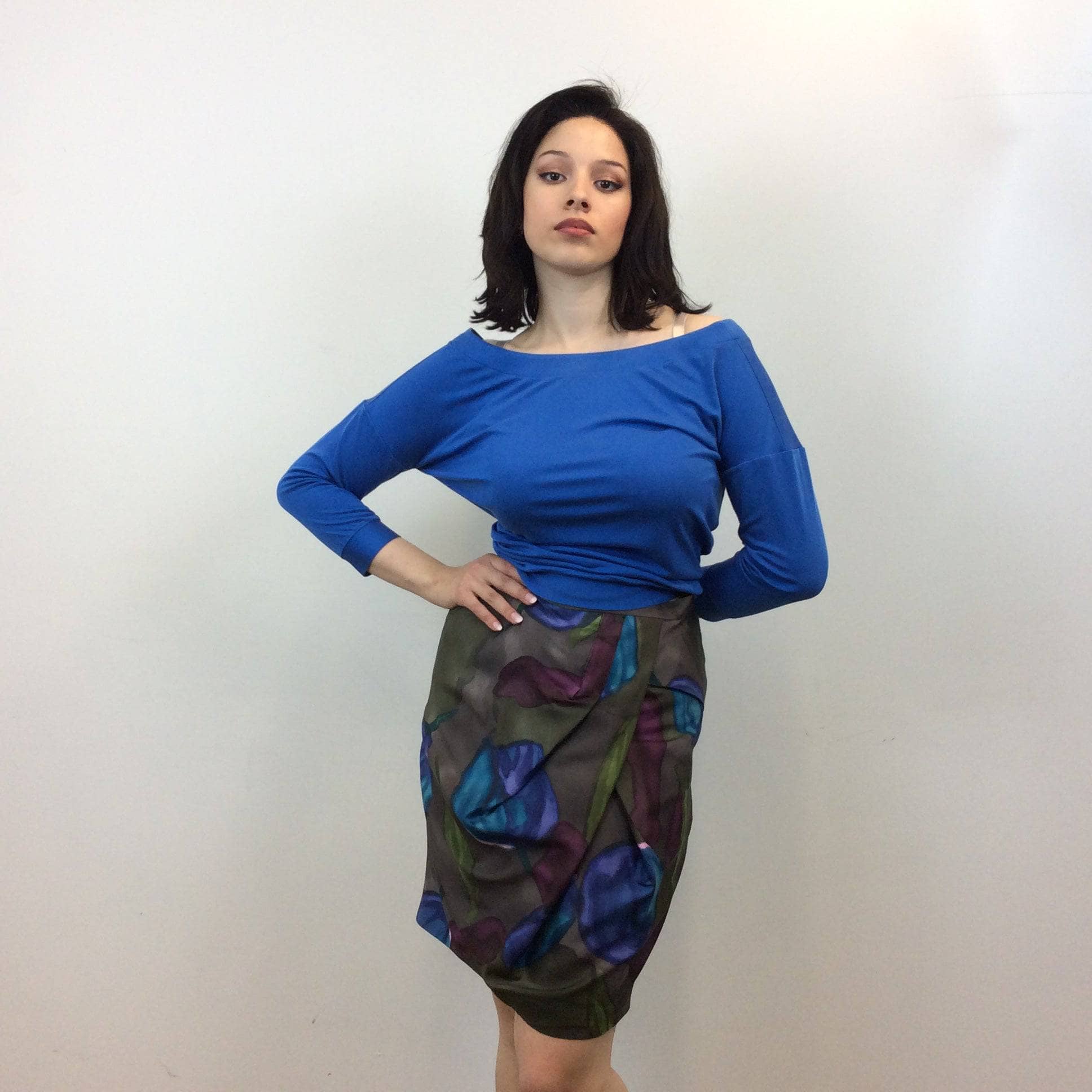 2000s KENZO Draped Floral Print Silk Skirt Medium - Image 3