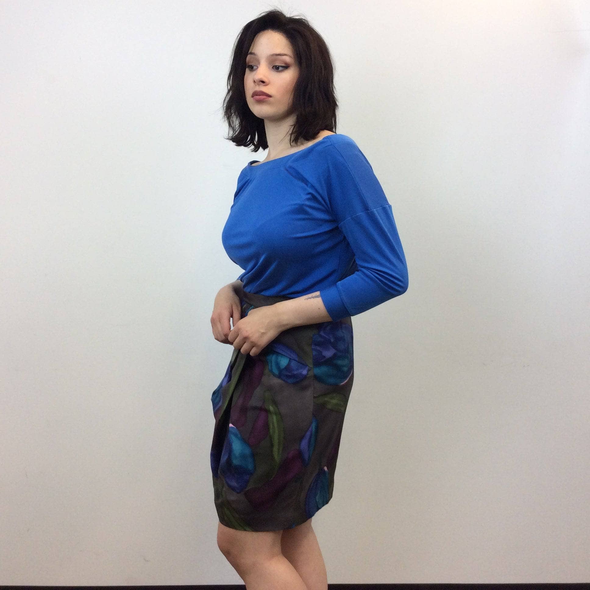 2000s KENZO Draped Floral Print Silk Skirt Medium - Image 4