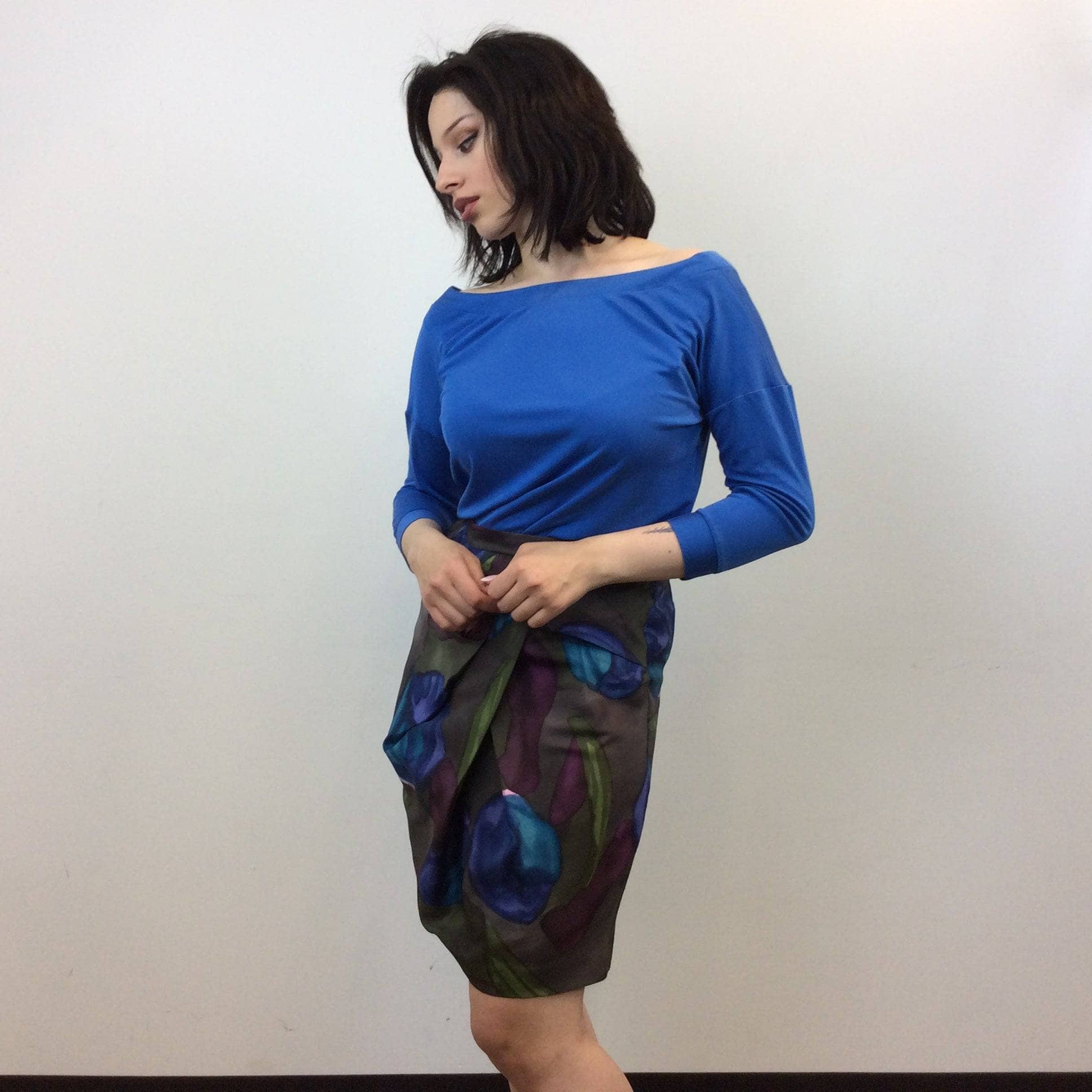 2000s KENZO Draped Floral Print Silk Skirt Medium - Image 5