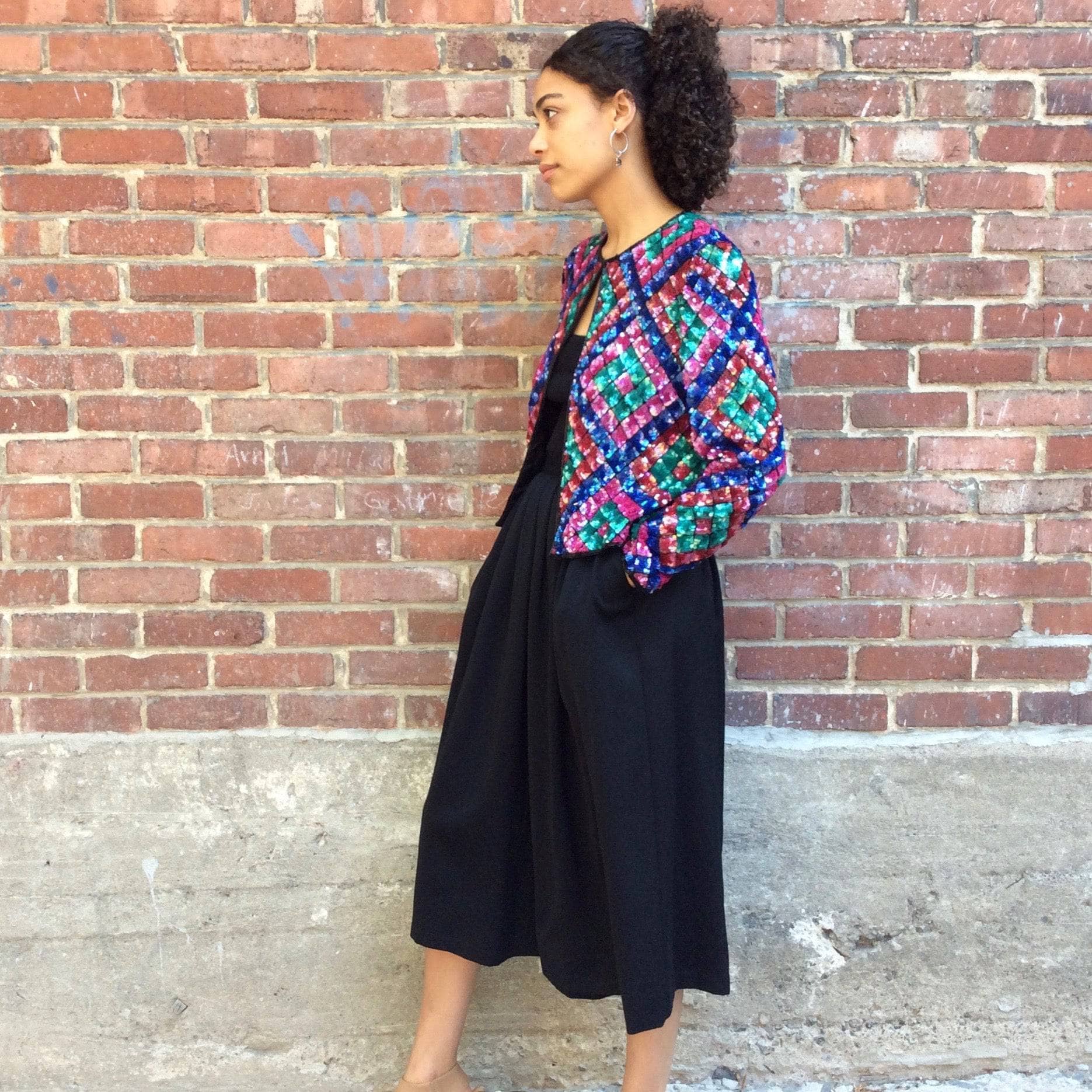 80s Multi-Coloured Sequin and Bead Short Jacket Medium - Image 3