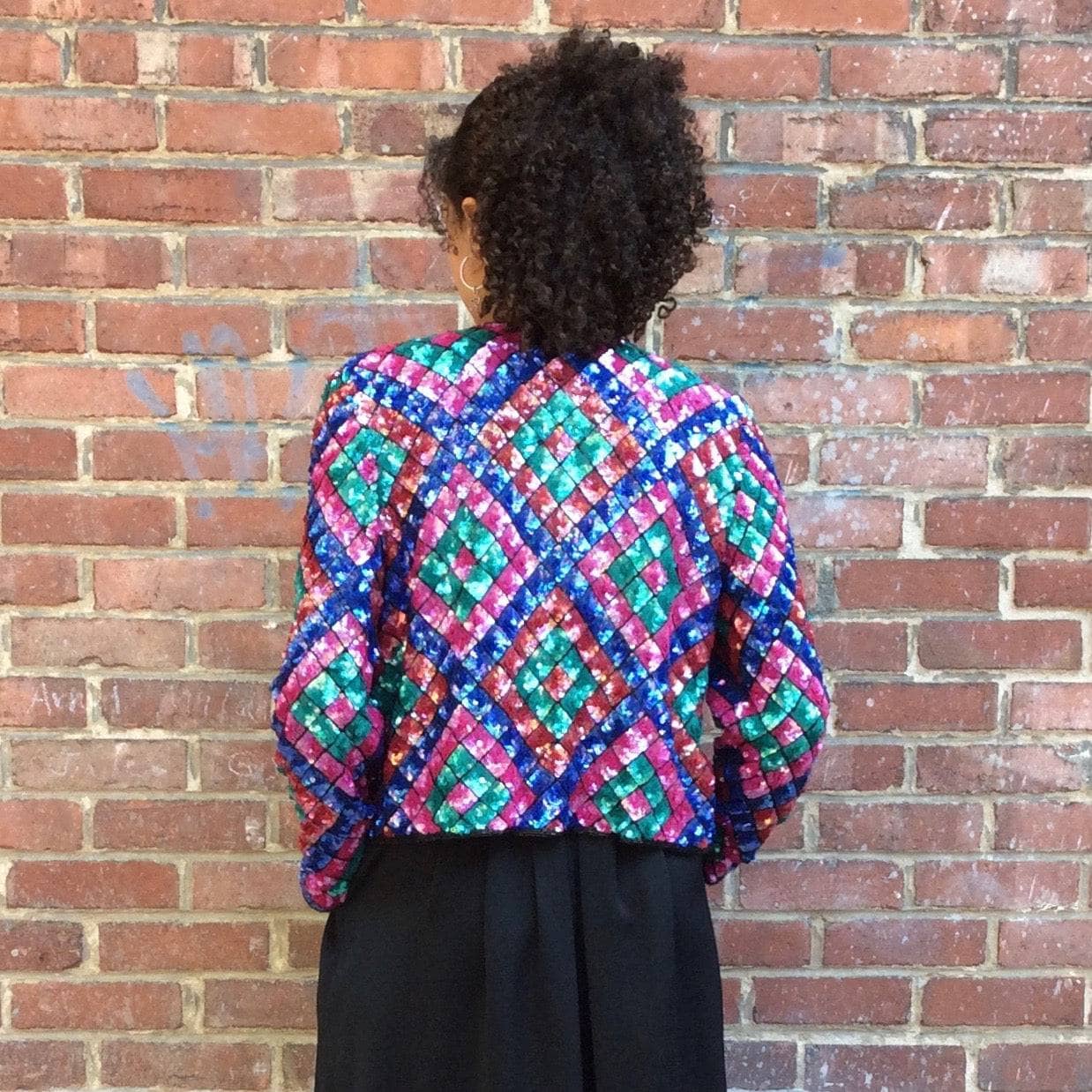 80s Multi-Coloured Sequin and Bead Short Jacket Medium - Image 4