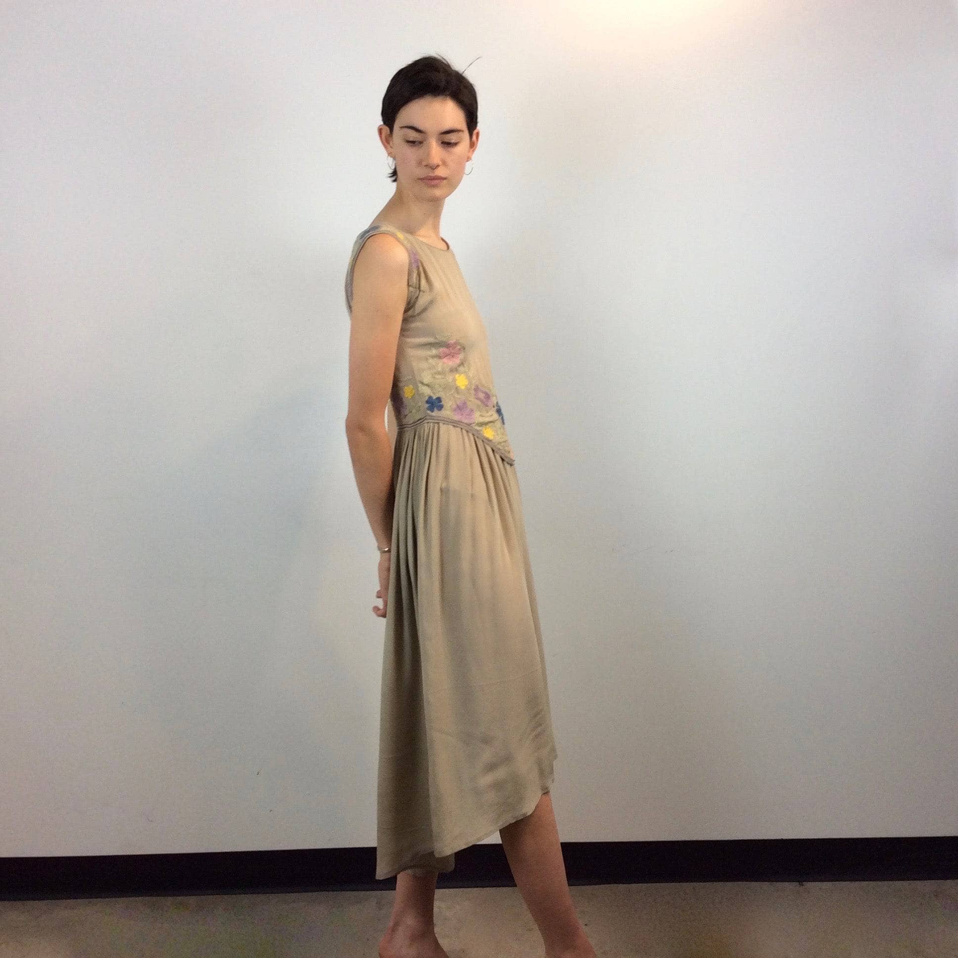 Asymmetrical Embroidered Silk Dress Small - Image 3