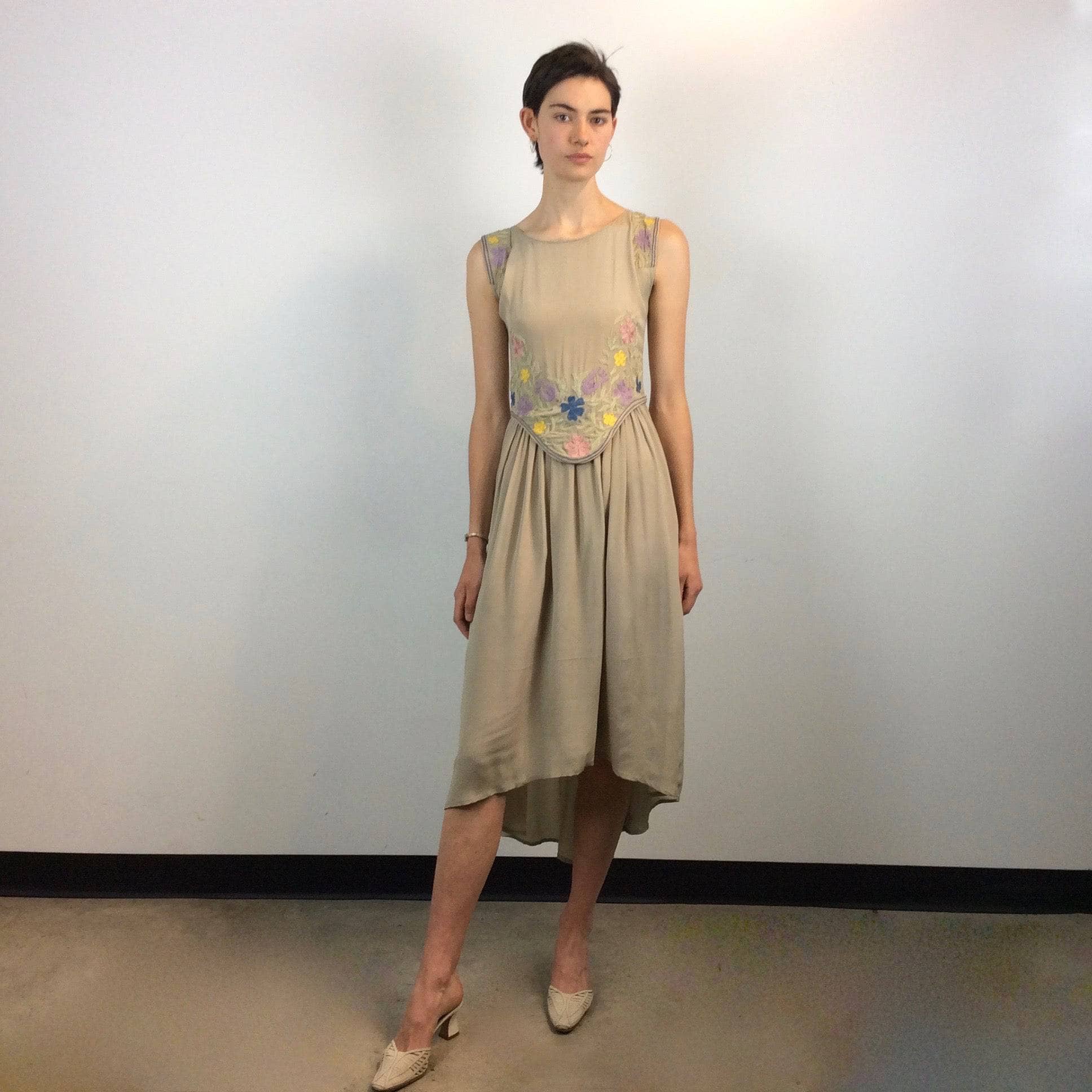 Asymmetrical Embroidered Silk Dress Small - Image 7