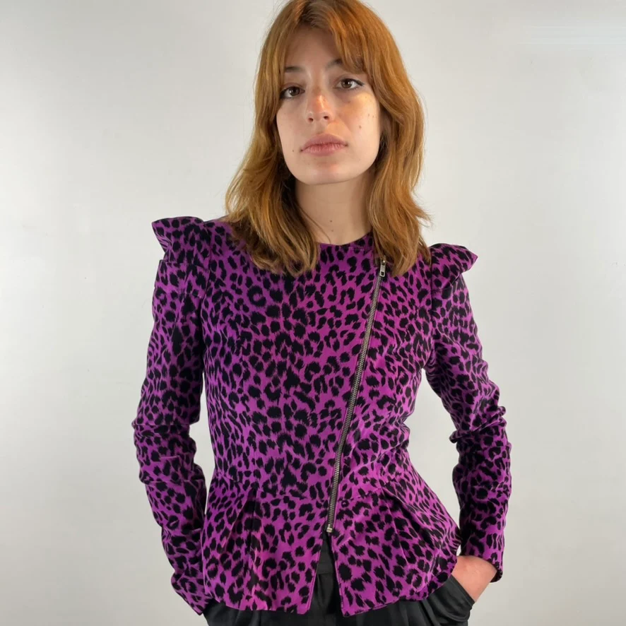 Betsey Johnson Velvet Leopard Print Zippered Blazer M - Image 4