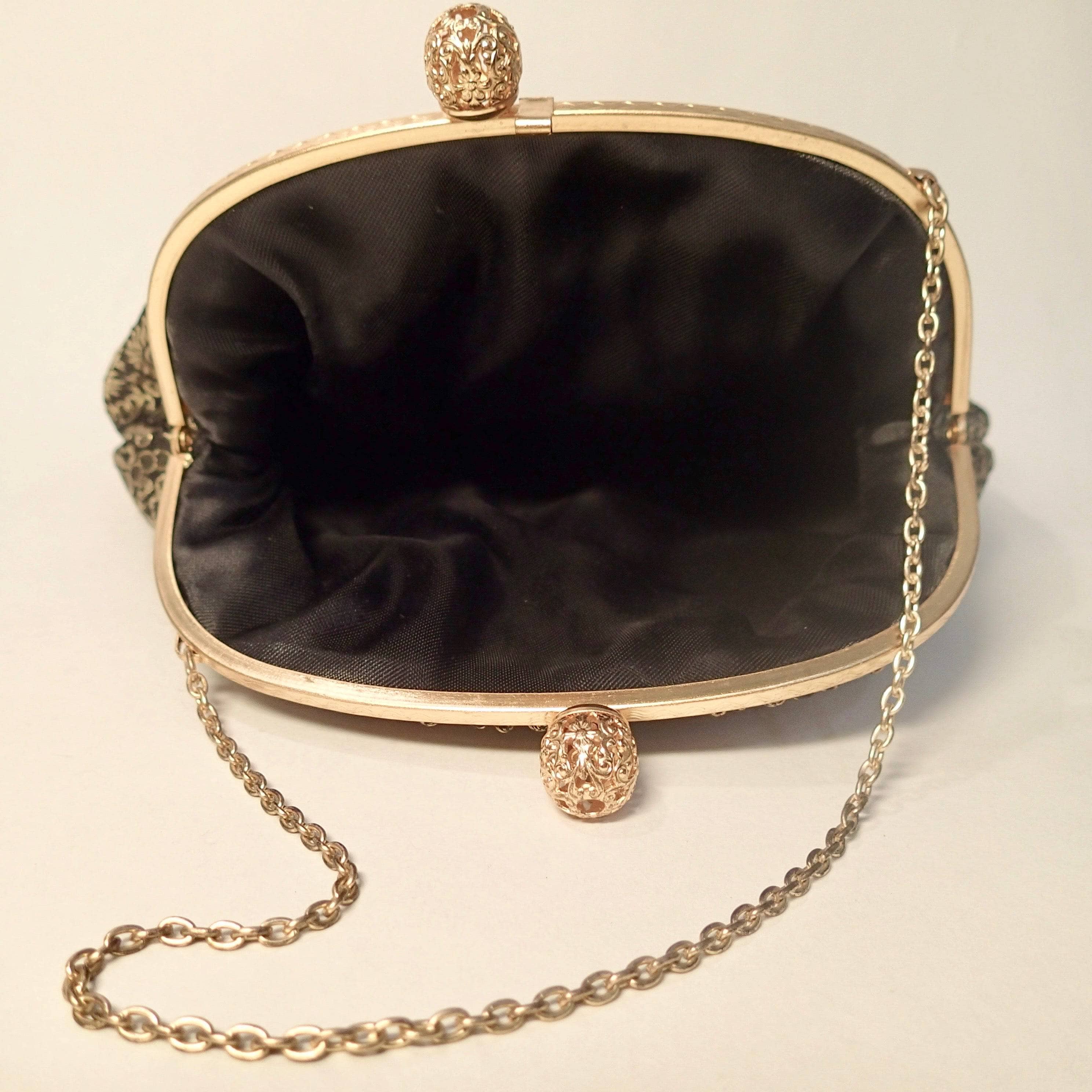 1950s Black and Gold Brocade Evening Bag - Image 3