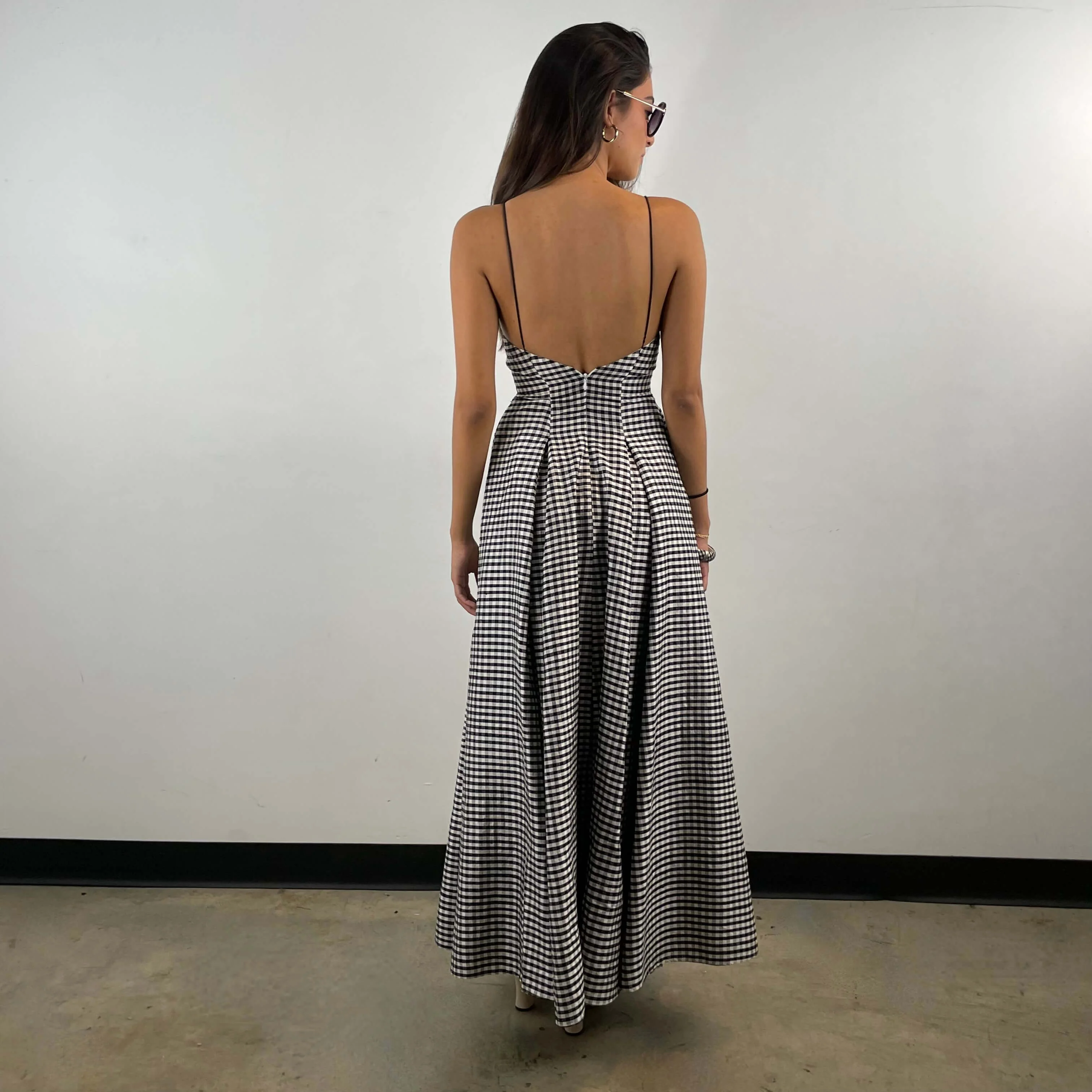 Black and White Checkered Open Back Sleeveless Silk Gown Extra Small/Small - Image 3