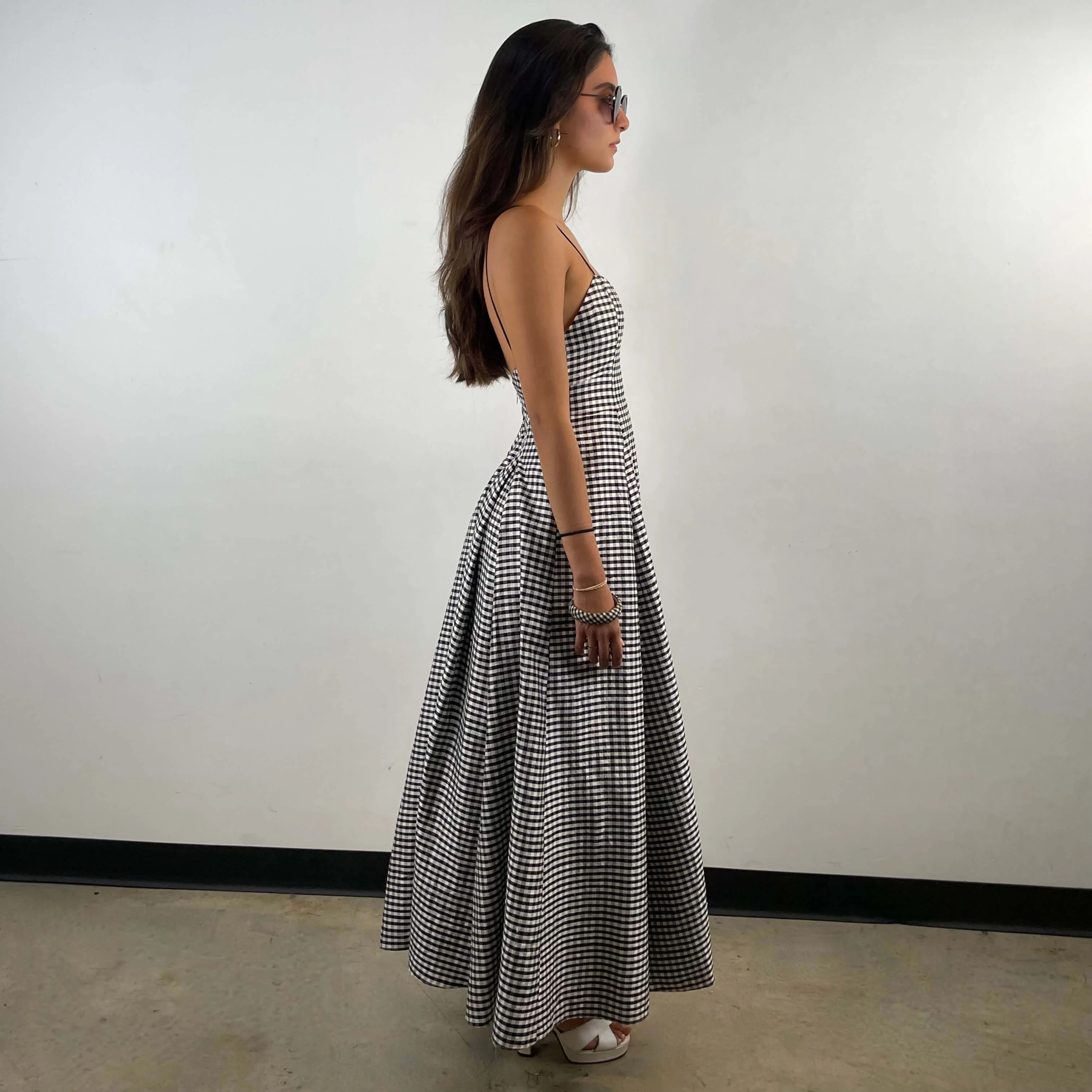 Black and White Checkered Open Back Sleeveless Silk Gown Extra Small/Small - Image 4
