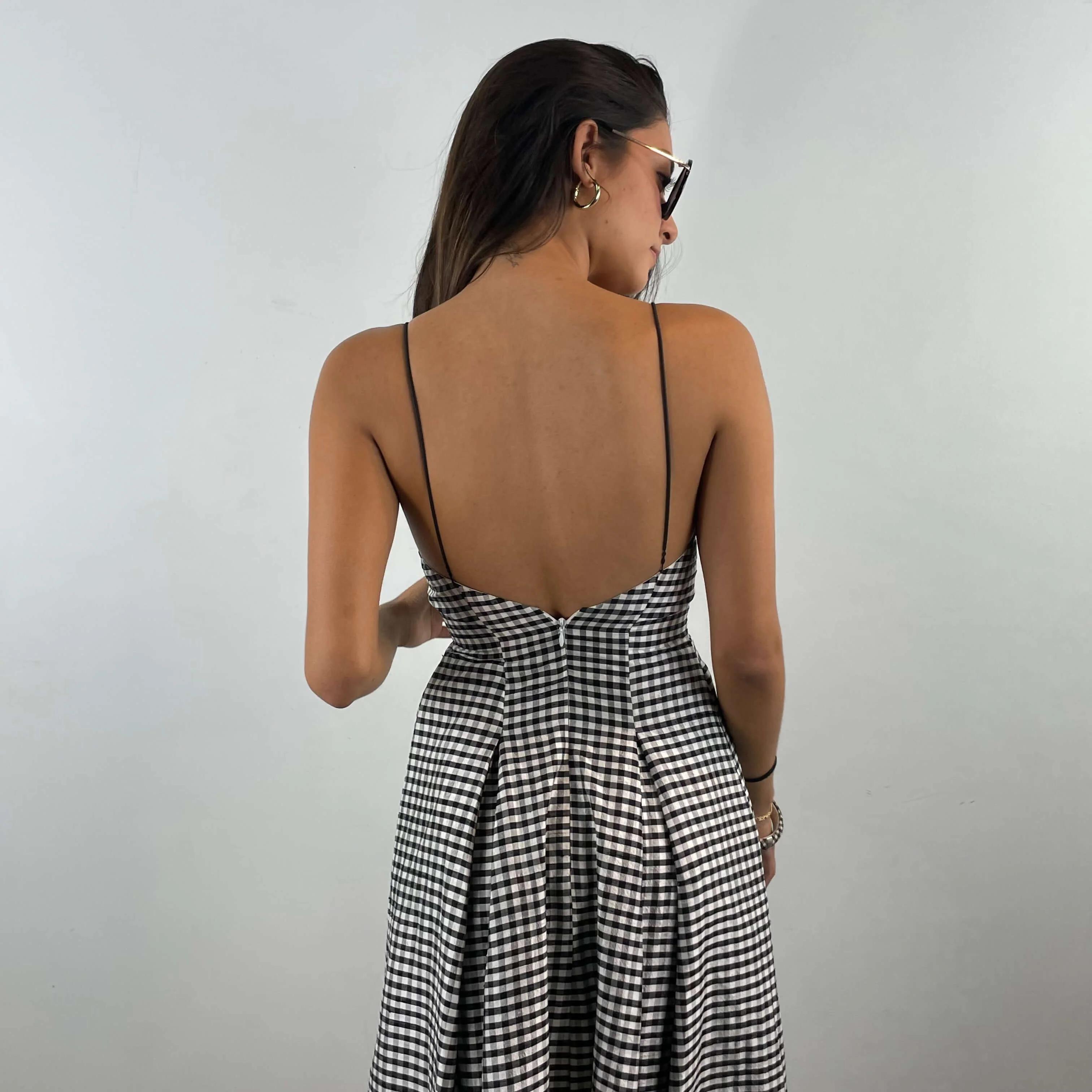 Black and White Checkered Open Back Sleeveless Silk Gown Extra Small/Small - Image 5