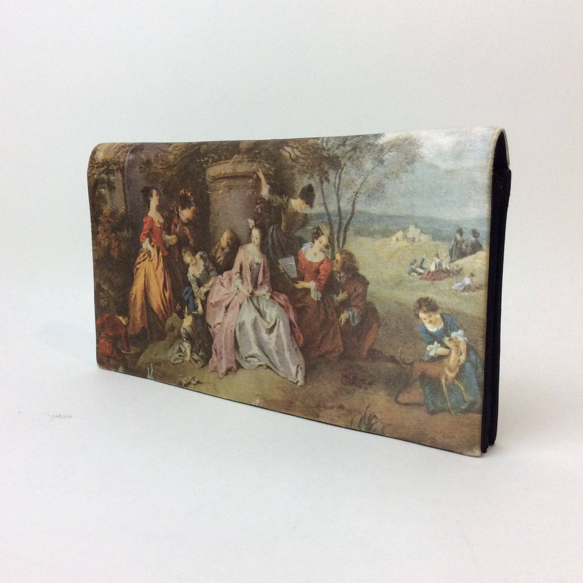 Black Satin Evening Clutch with Outdoor Royal Court Scene - Image 3