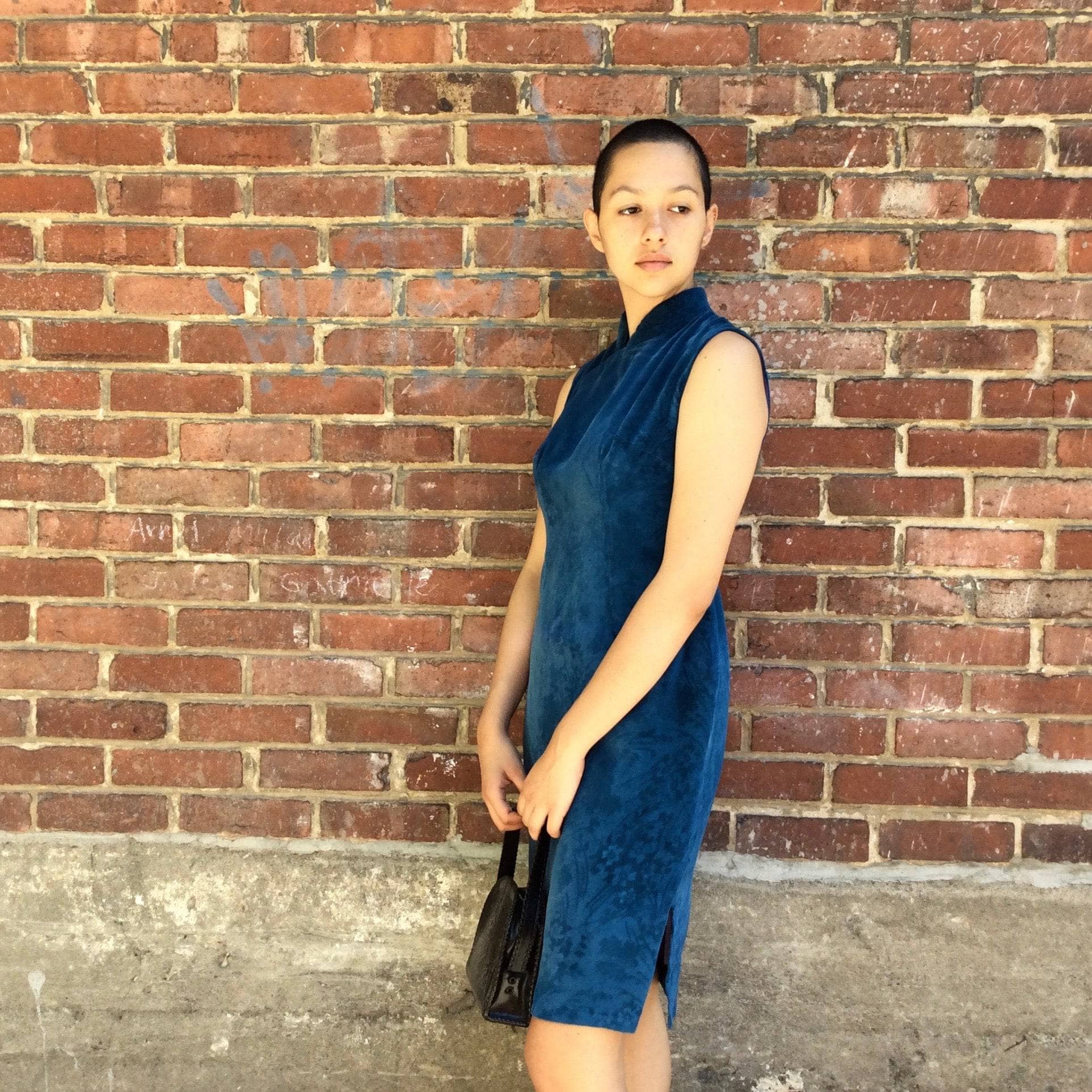 Blue Velvet Knee-length Cheongsam Dress Small /Medium - Image 4