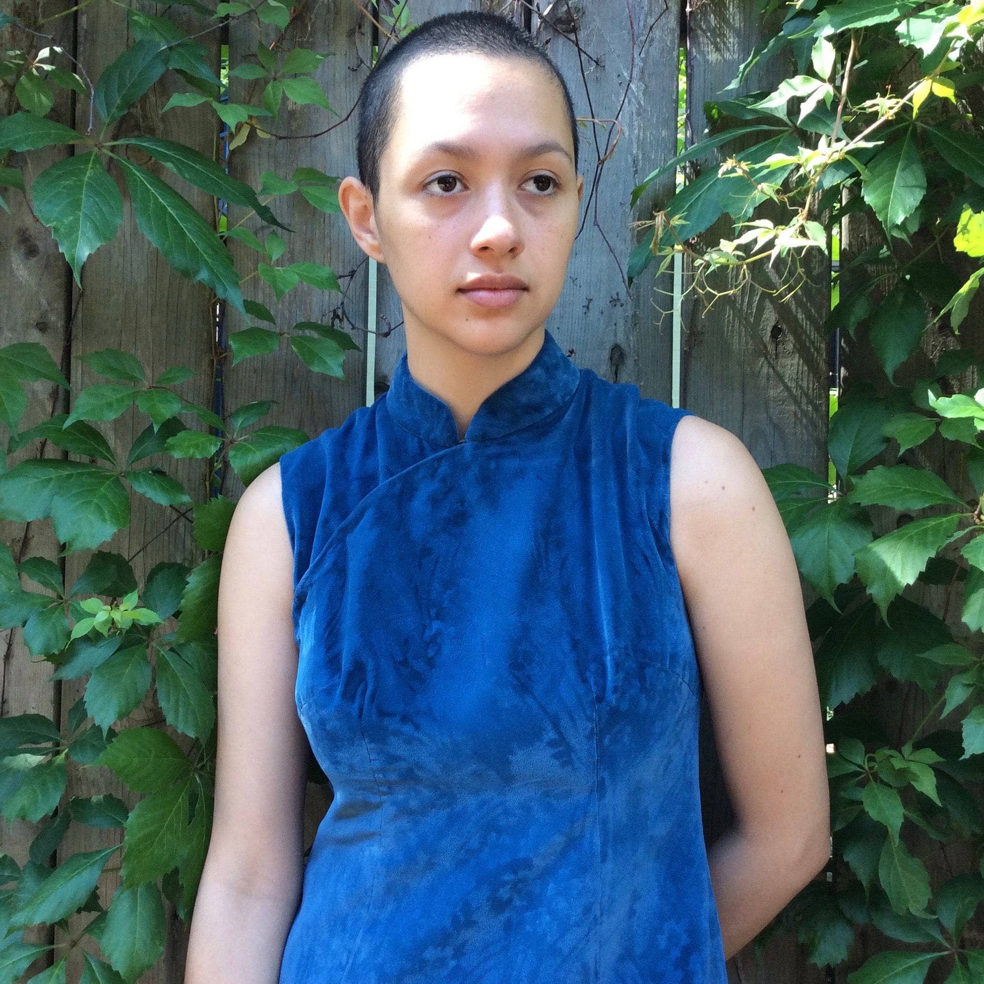 Blue Velvet Knee-length Cheongsam Dress Small /Medium - Image 5