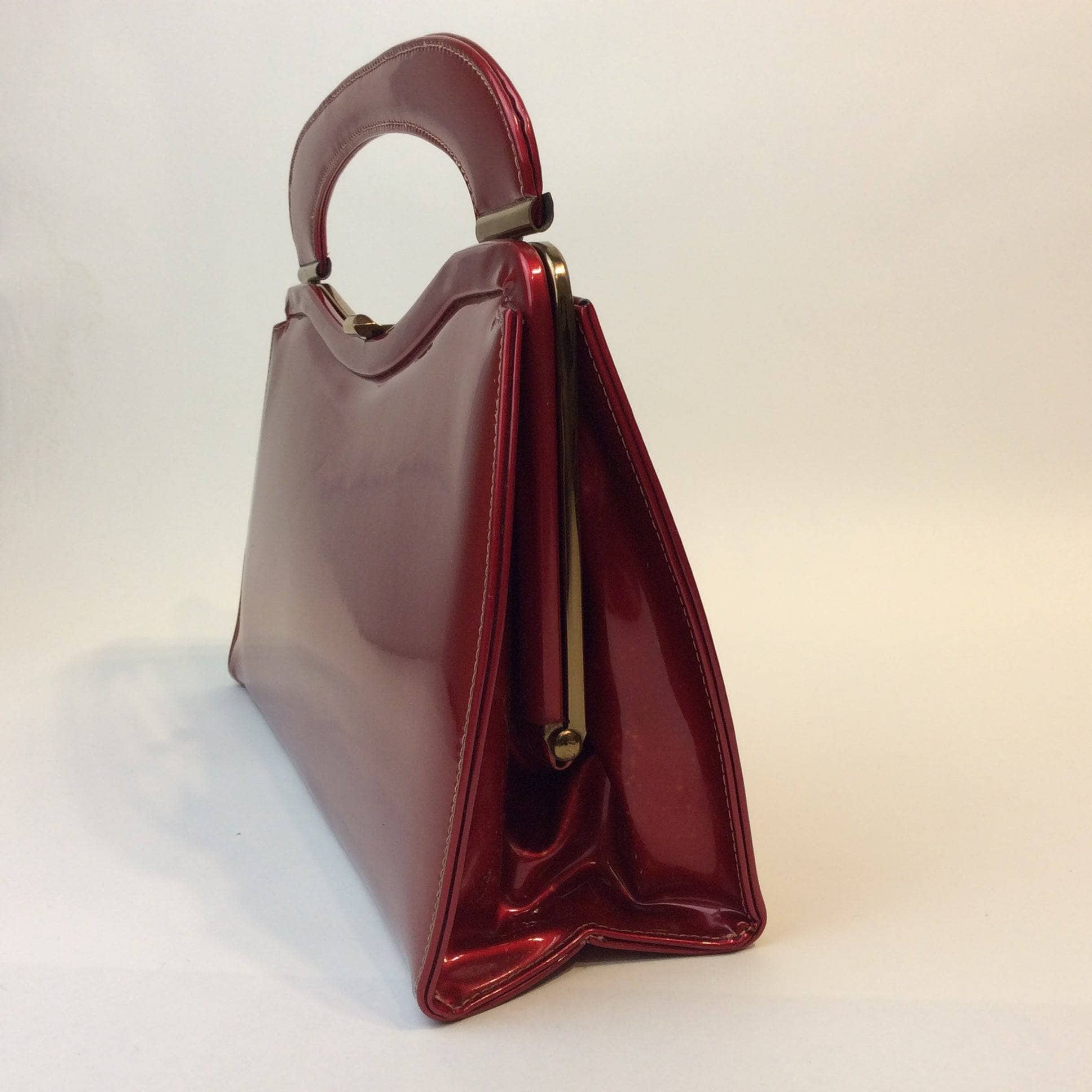 1950s Glossy Red Handbag - Image 5