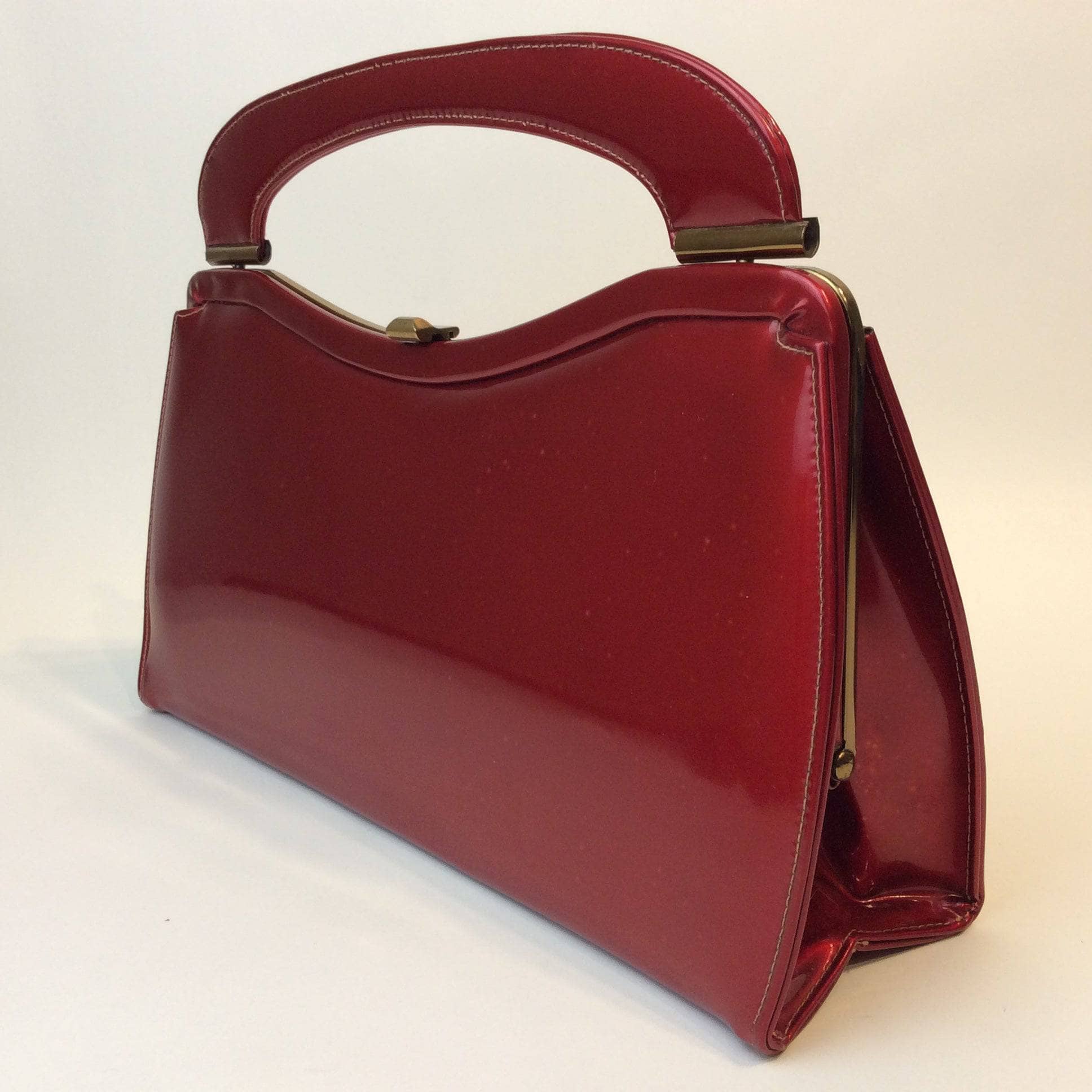 1950s Glossy Red Handbag - Image 7