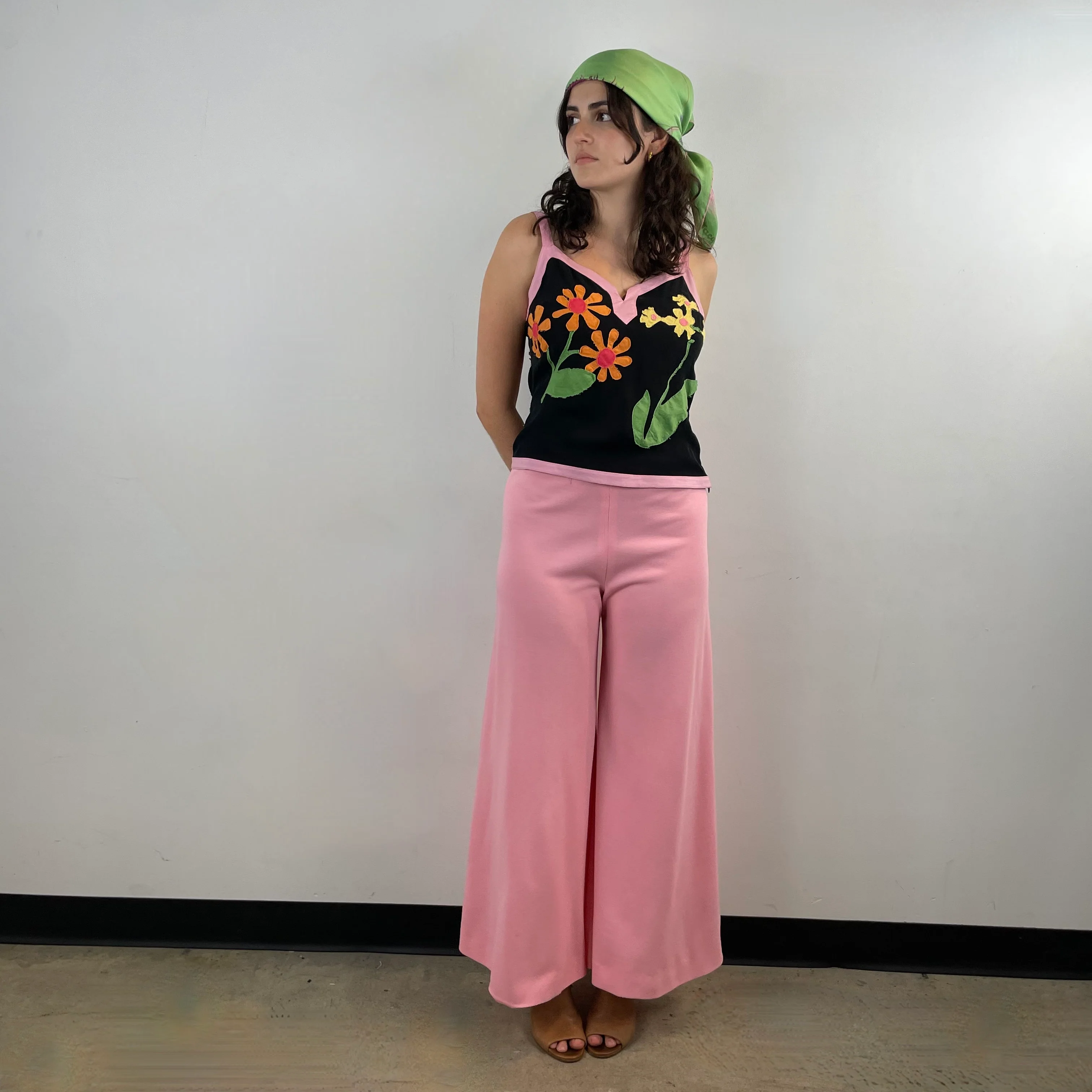 1970s Pink High-Waisted Wide Leg Pants XS/S - Image 2