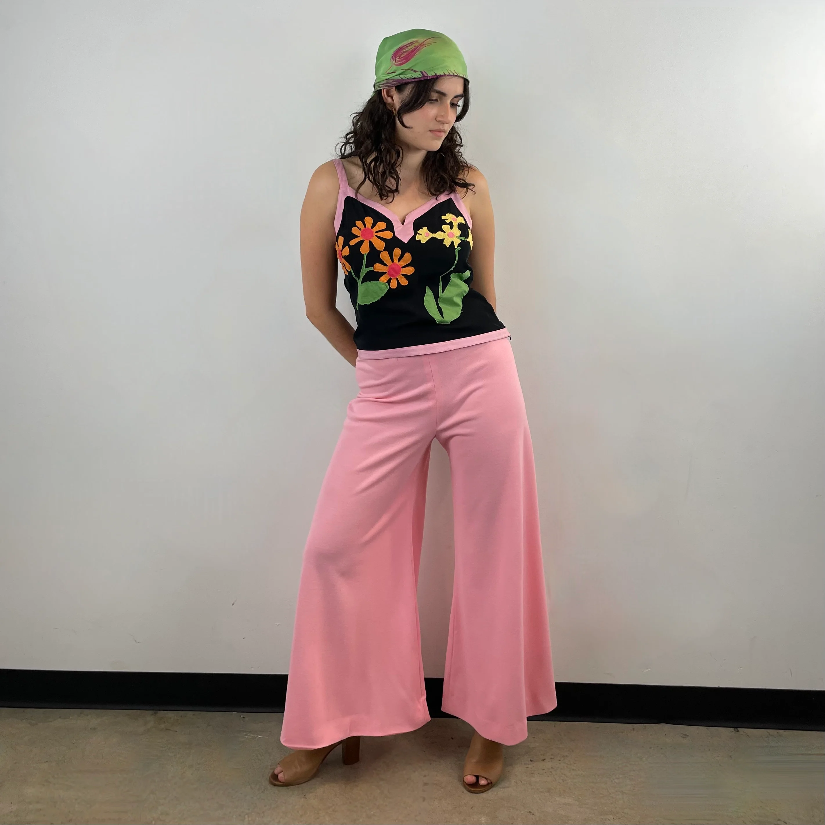 1970s Pink High-Waisted Wide Leg Pants XS/S - Image 3
