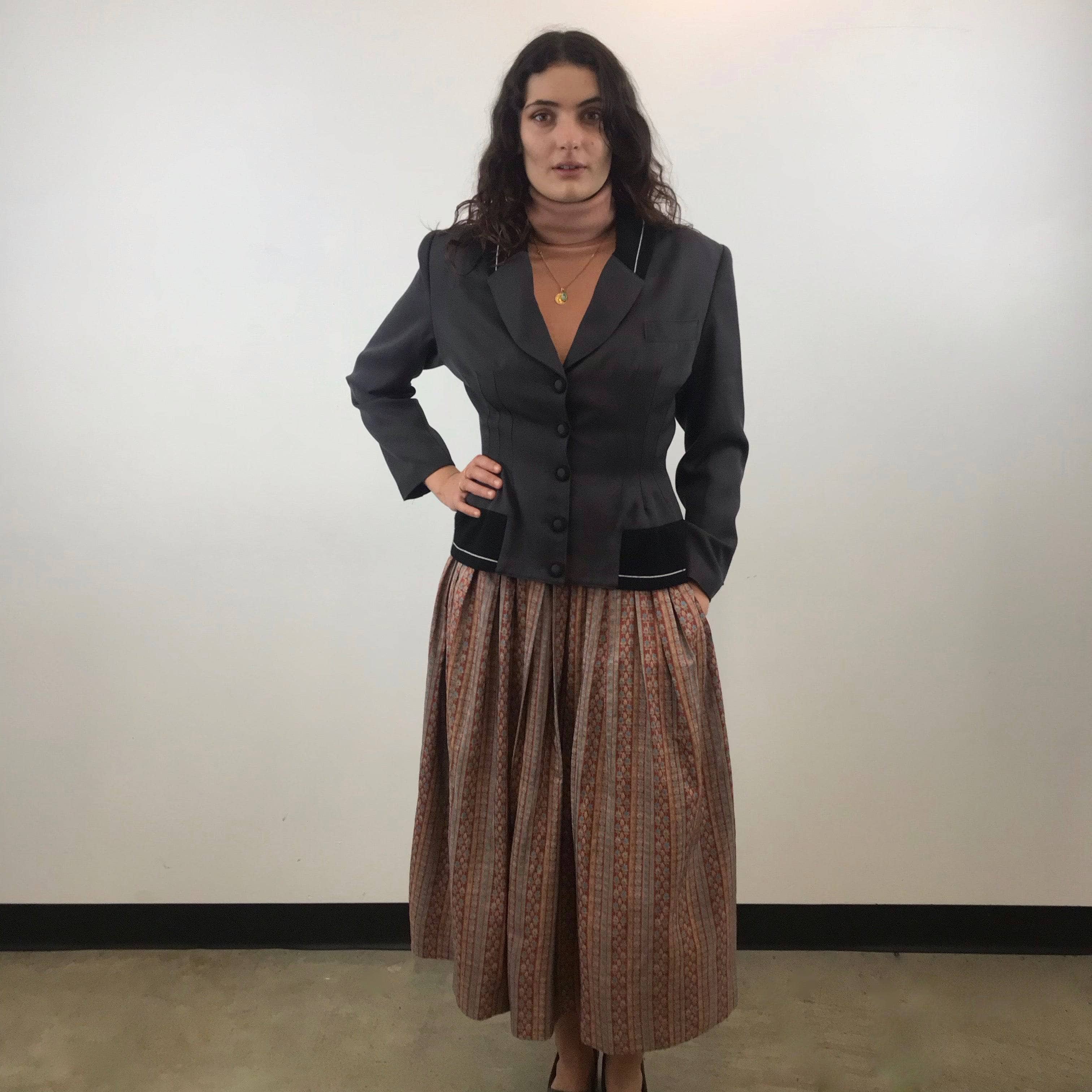 1970s Saint Laurent Rive Gauche Pleated Silk Midi Skirt M - Image 2