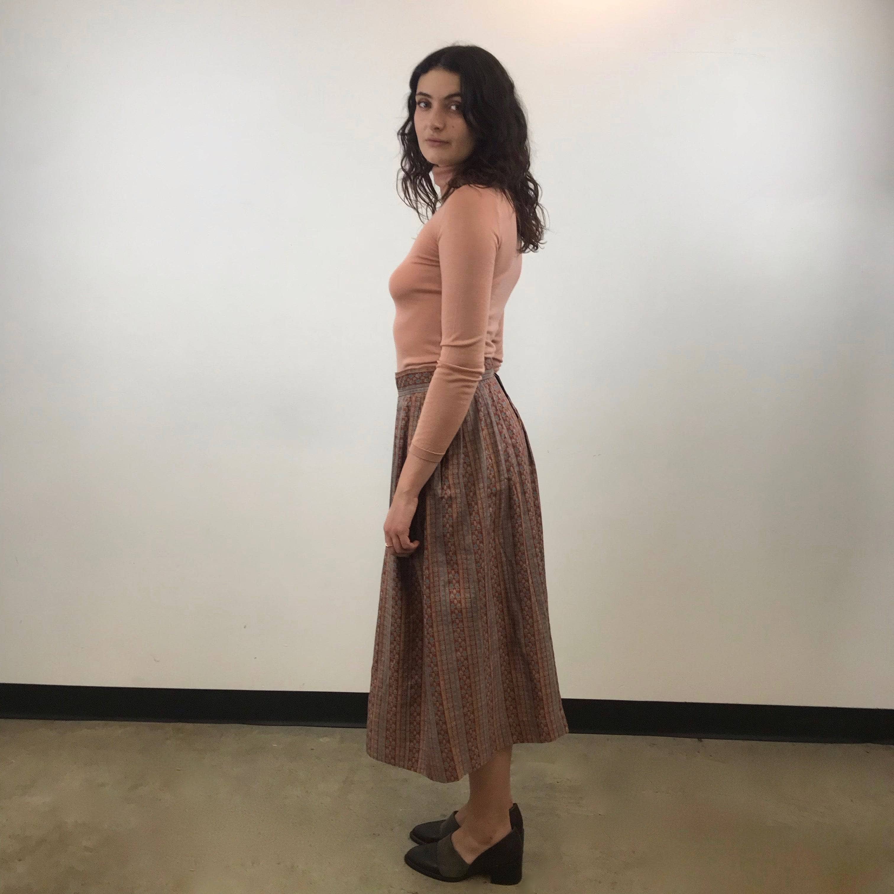 1970s Saint Laurent Rive Gauche Pleated Silk Midi Skirt M - Image 3