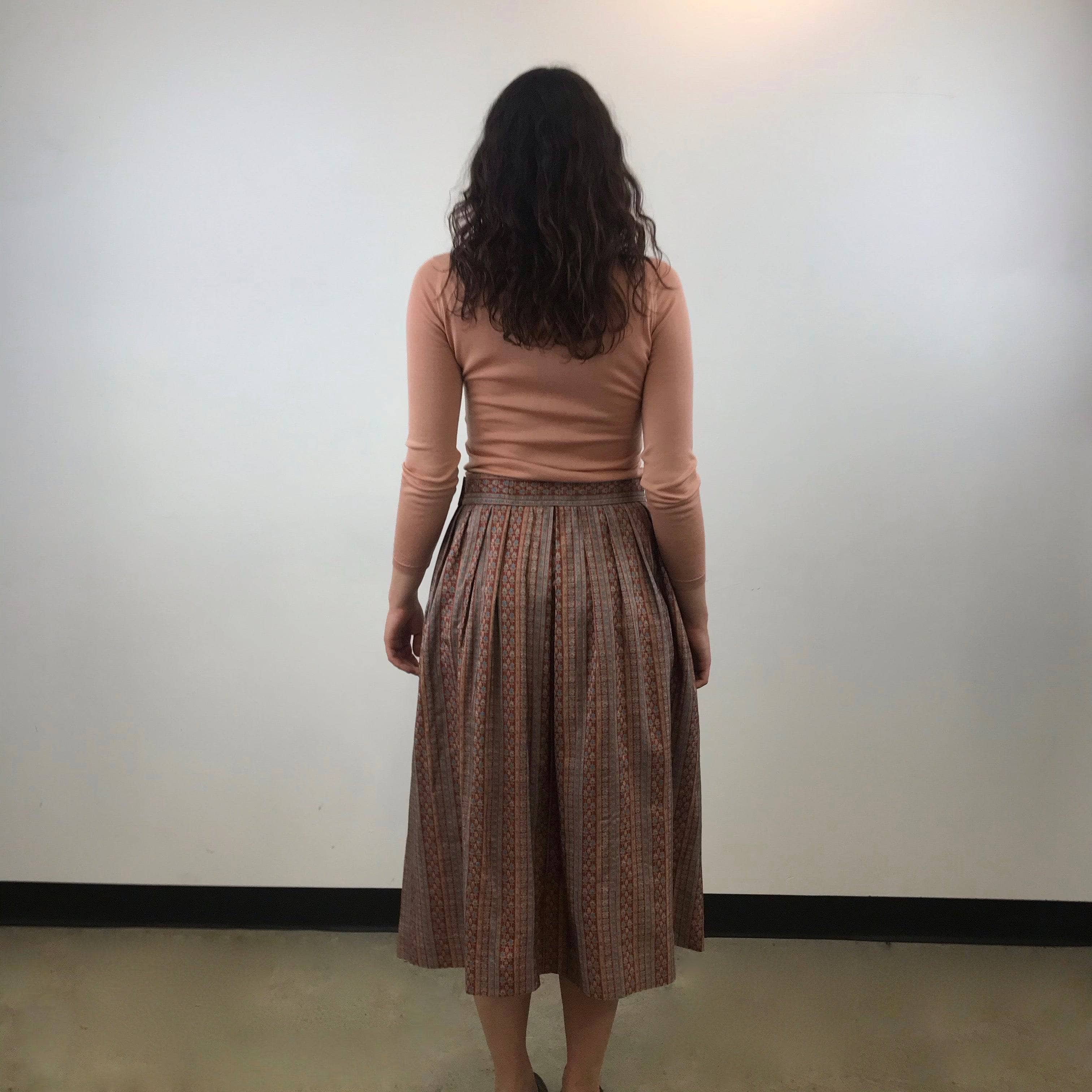 1970s Saint Laurent Rive Gauche Pleated Silk Midi Skirt M - Image 4