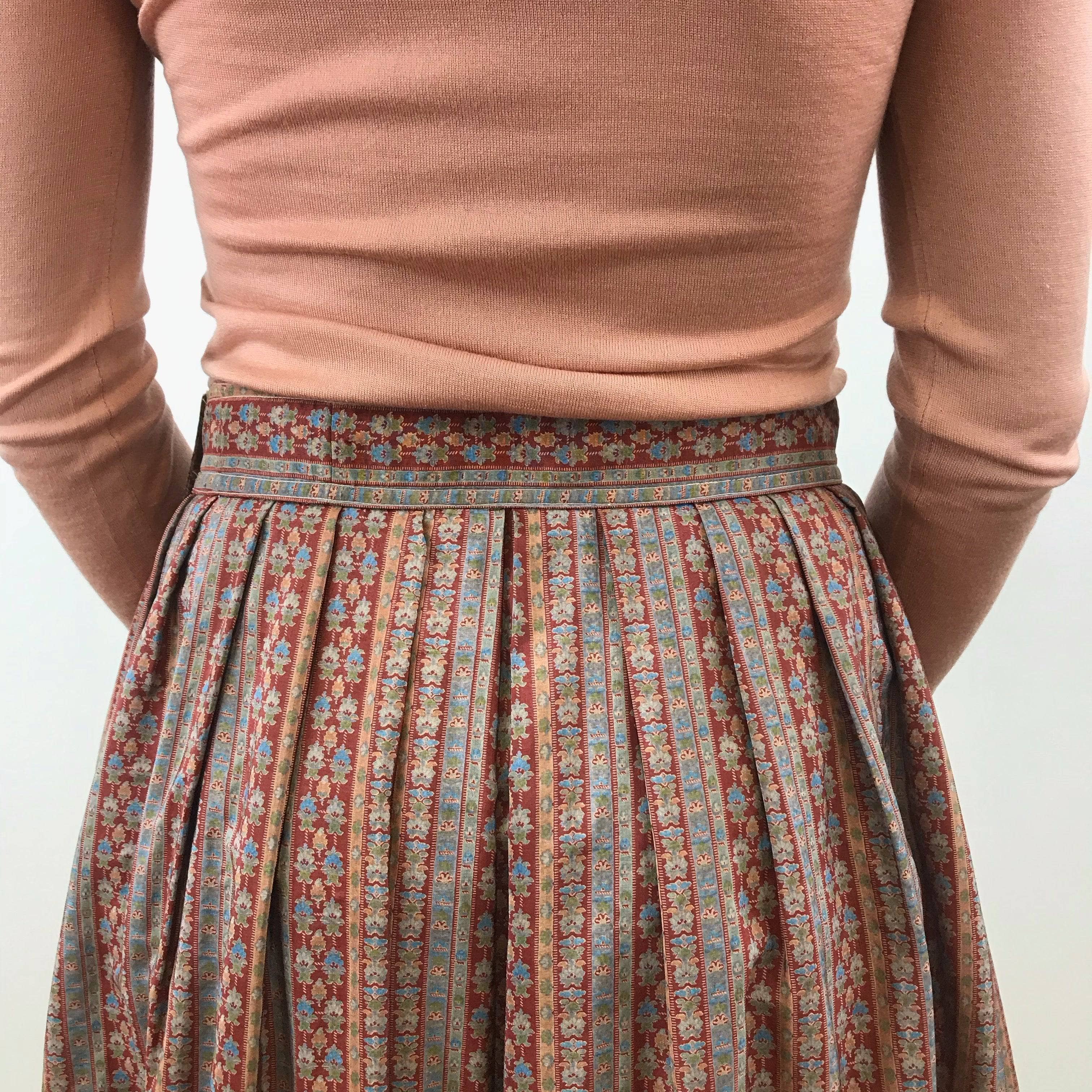 1970s Saint Laurent Rive Gauche Pleated Silk Midi Skirt M - Image 5