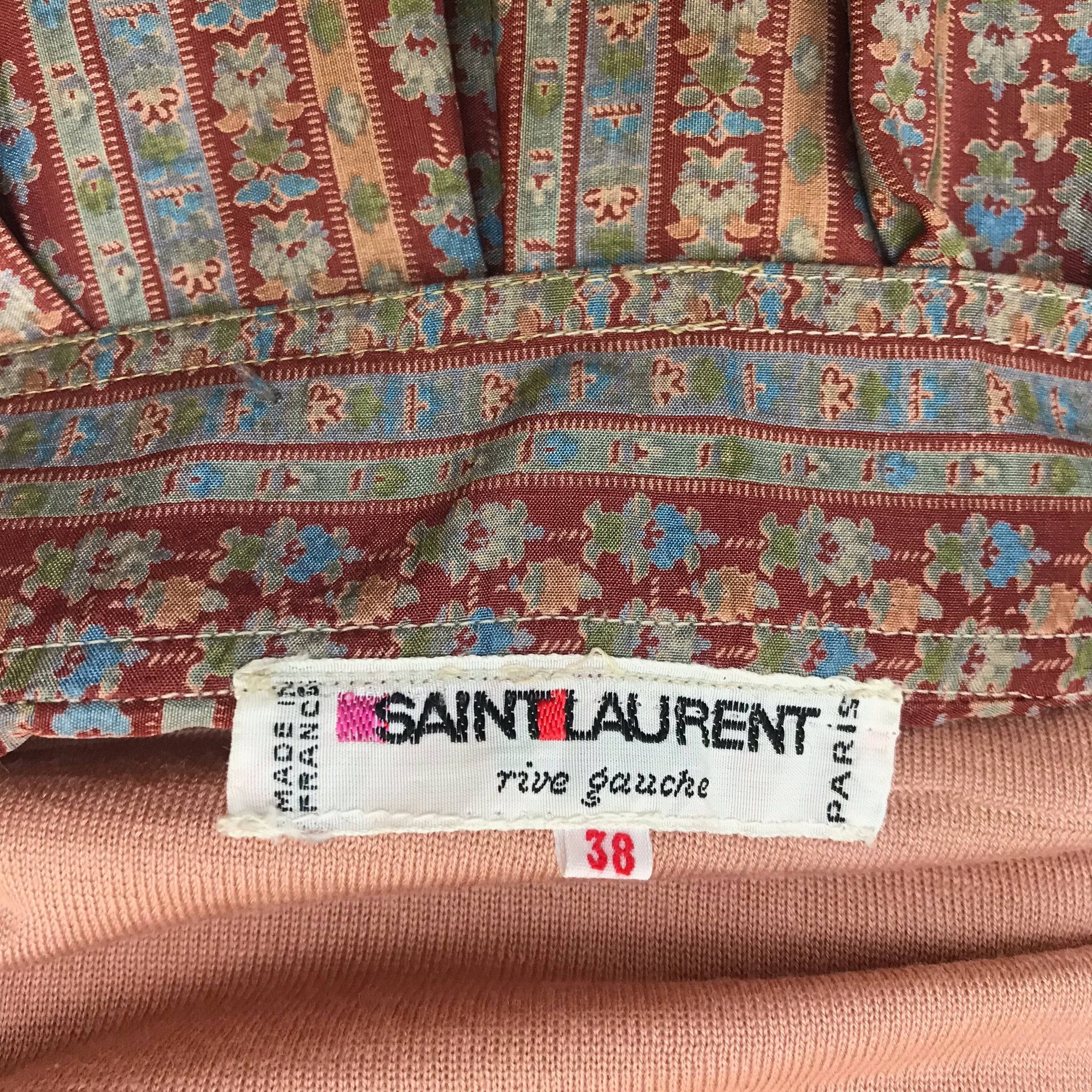 1970s Saint Laurent Rive Gauche Pleated Silk Midi Skirt M - Image 6