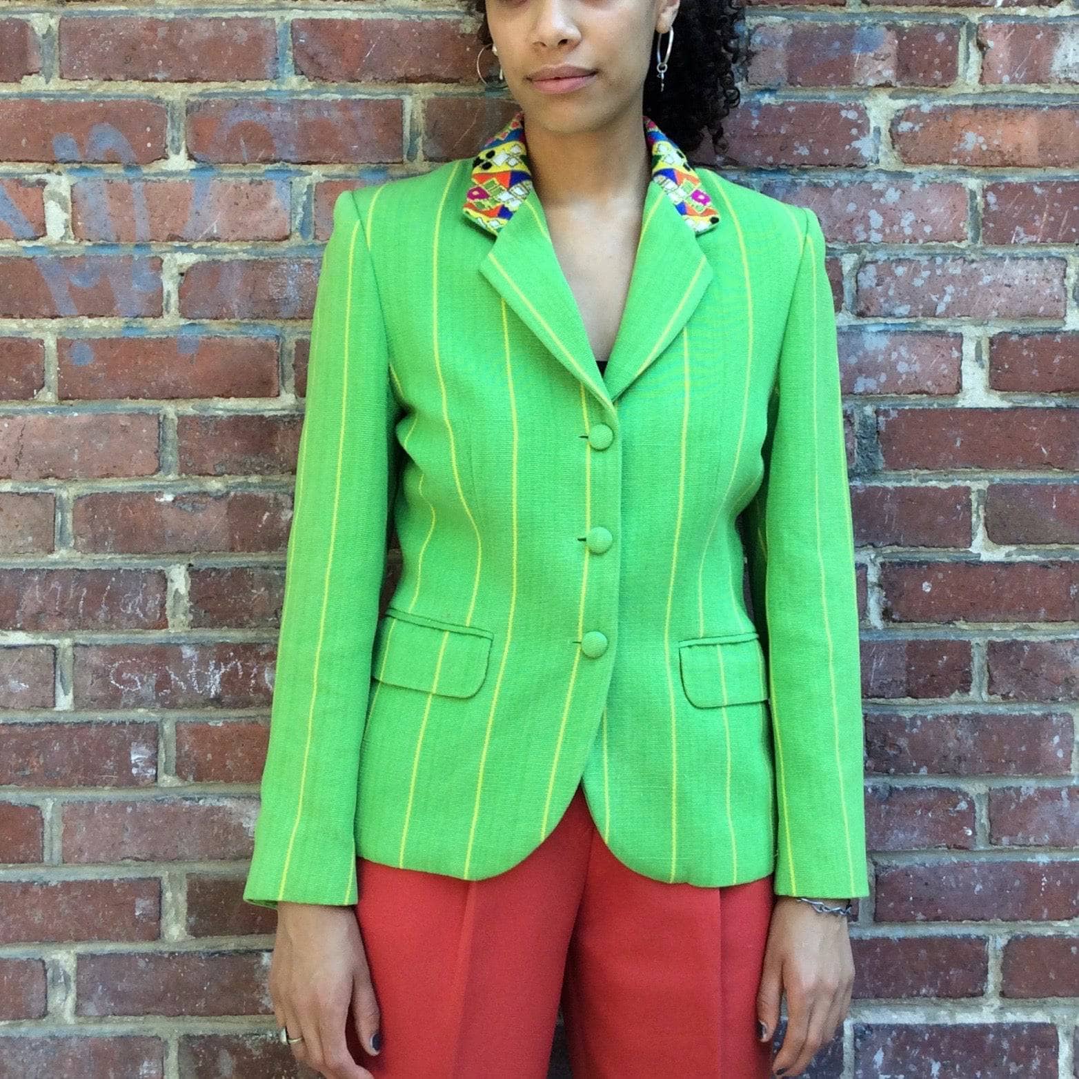 Embroidered Collar Lime Green Blazer Medium - Image 3