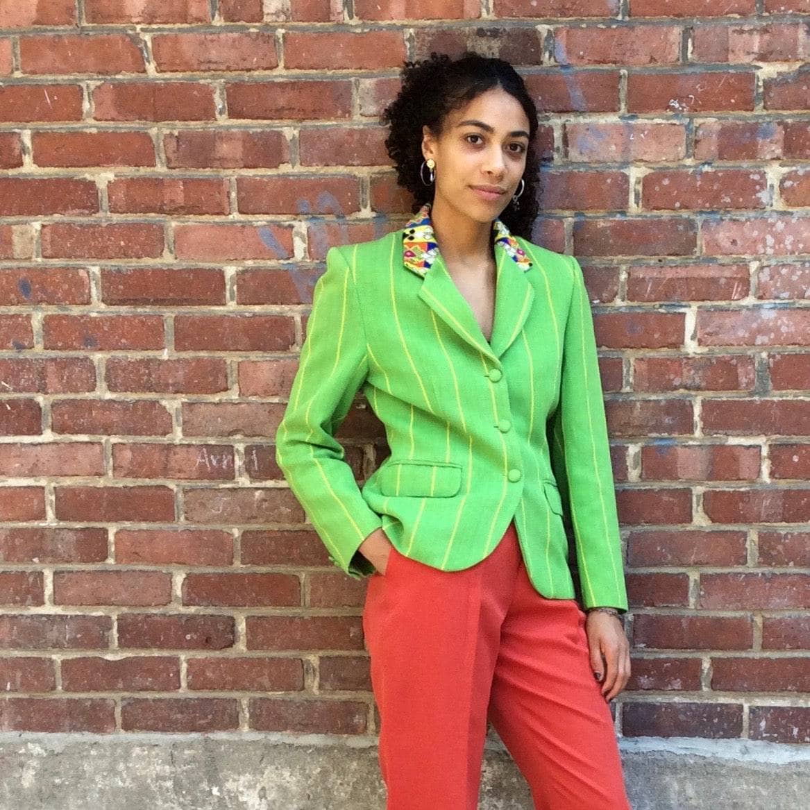Embroidered Collar Lime Green Blazer Medium - Image 4