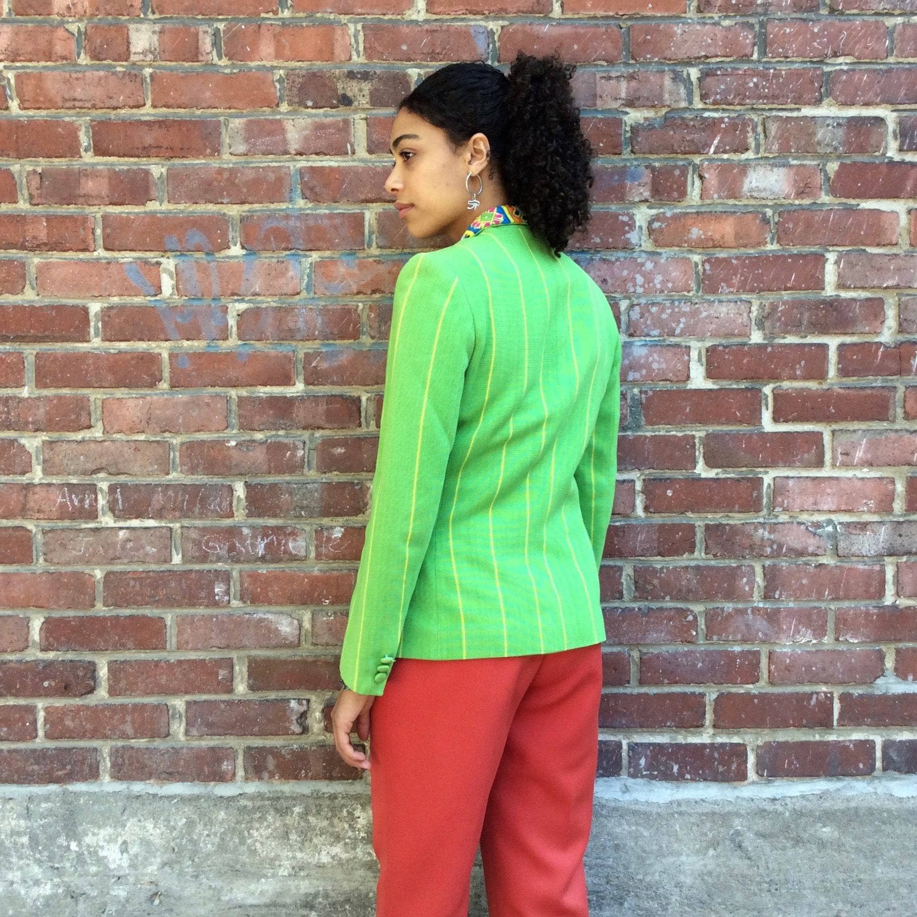 Embroidered Collar Lime Green Blazer Medium - Image 5
