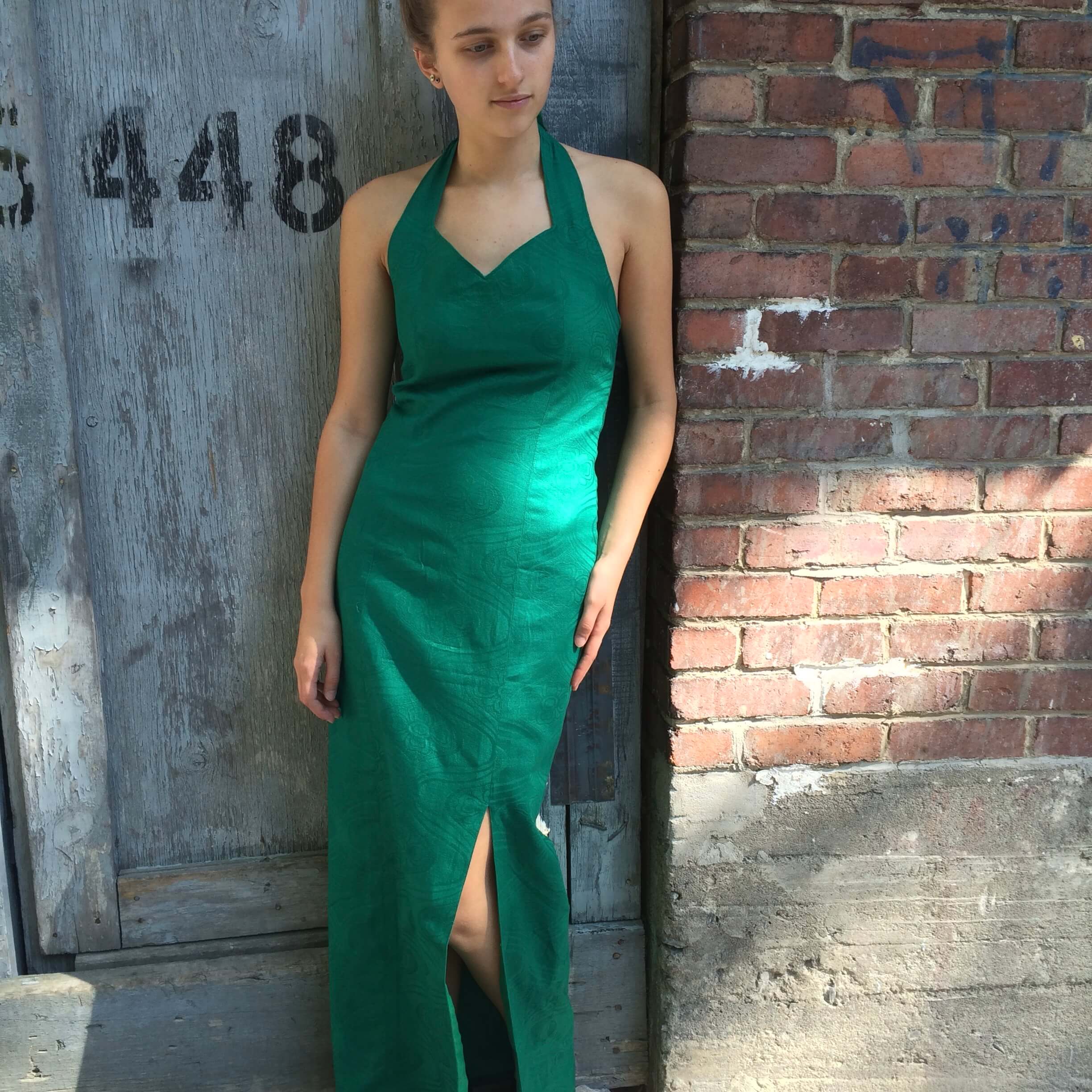 Emerald Green Front Slit Maxi Sheath Dress Small