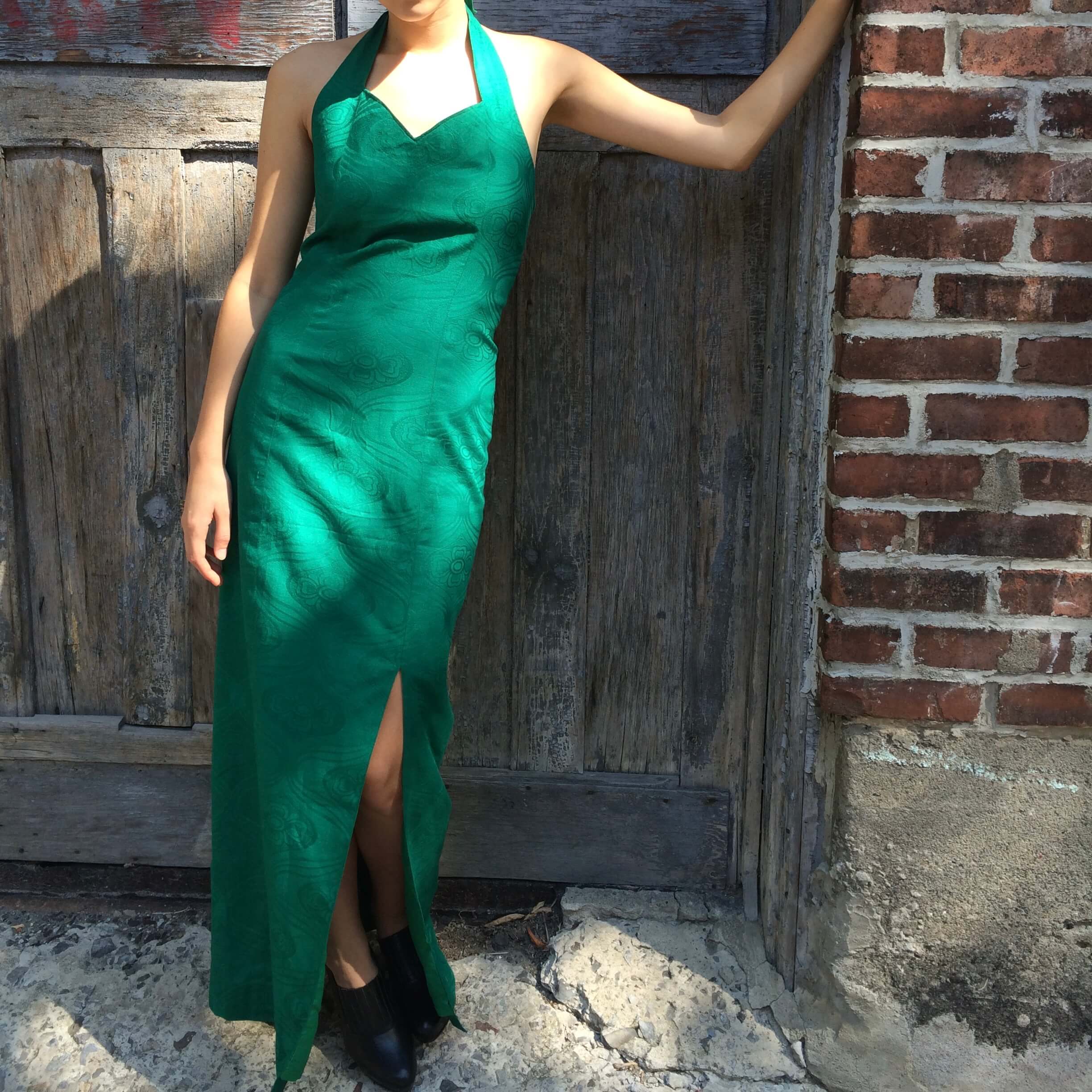 Emerald Green Front Slit Maxi Sheath Dress Small - Image 4