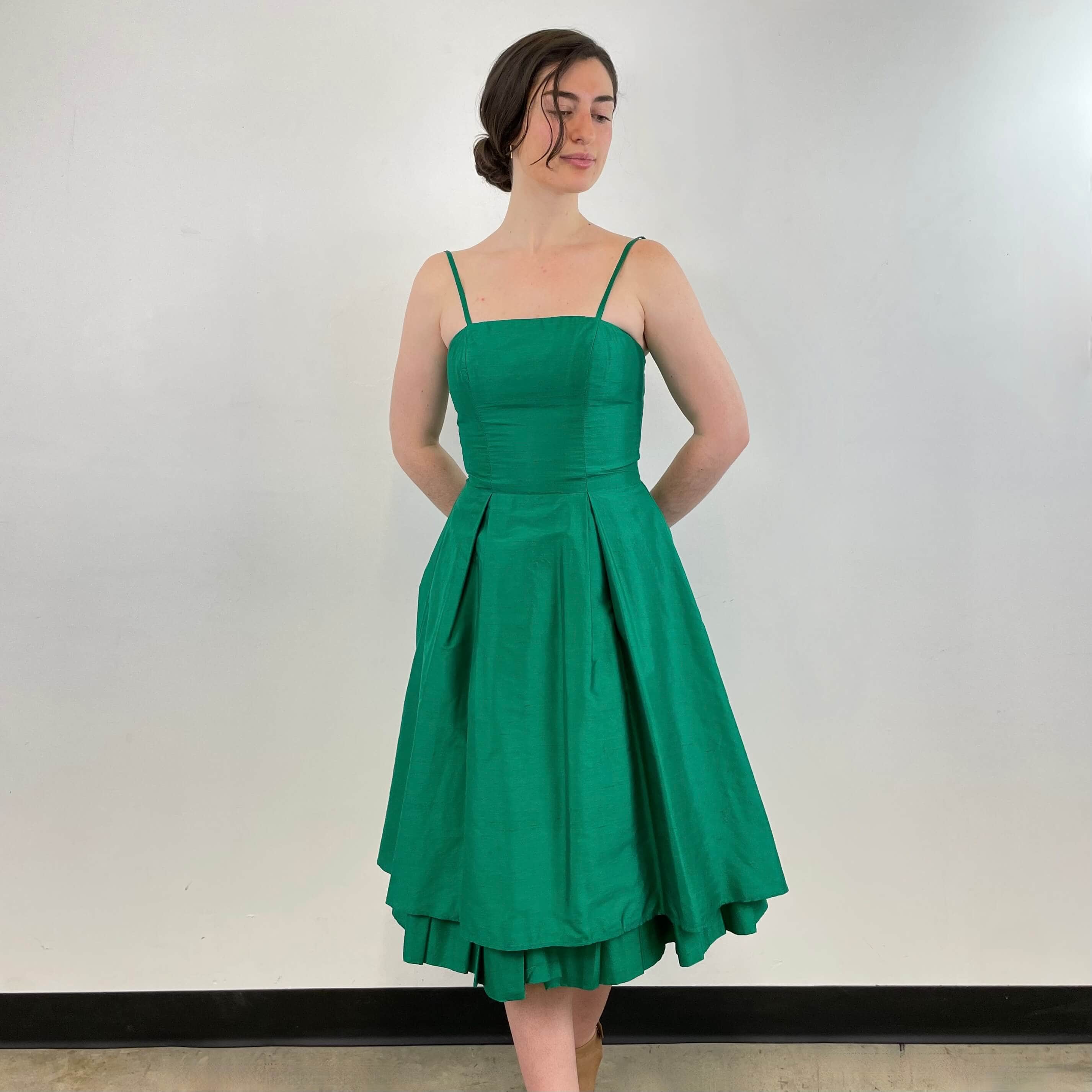 Emerald Green Silk Cocktail Dress Small / Medium