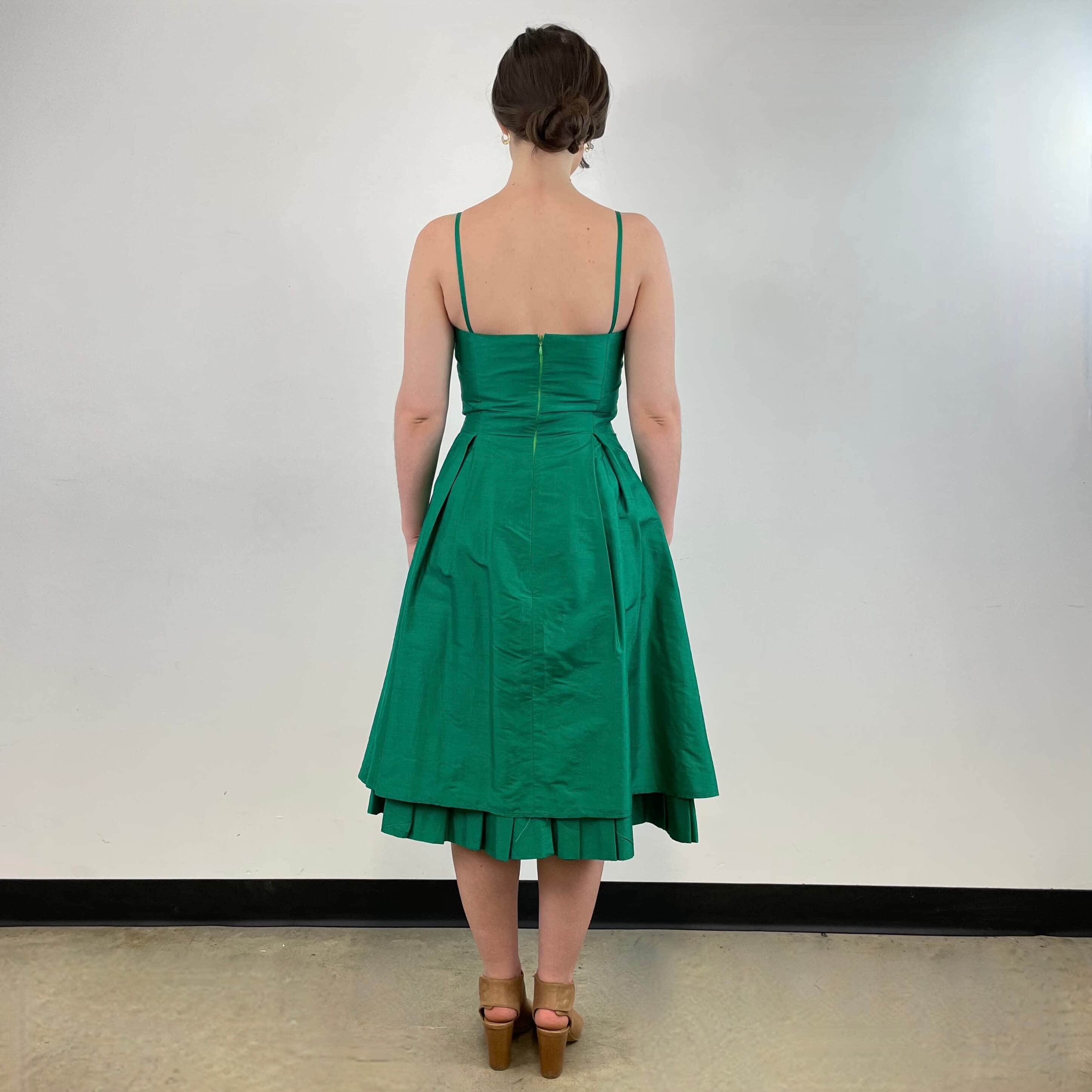 Emerald Green Silk Cocktail Dress Small / Medium - Image 3