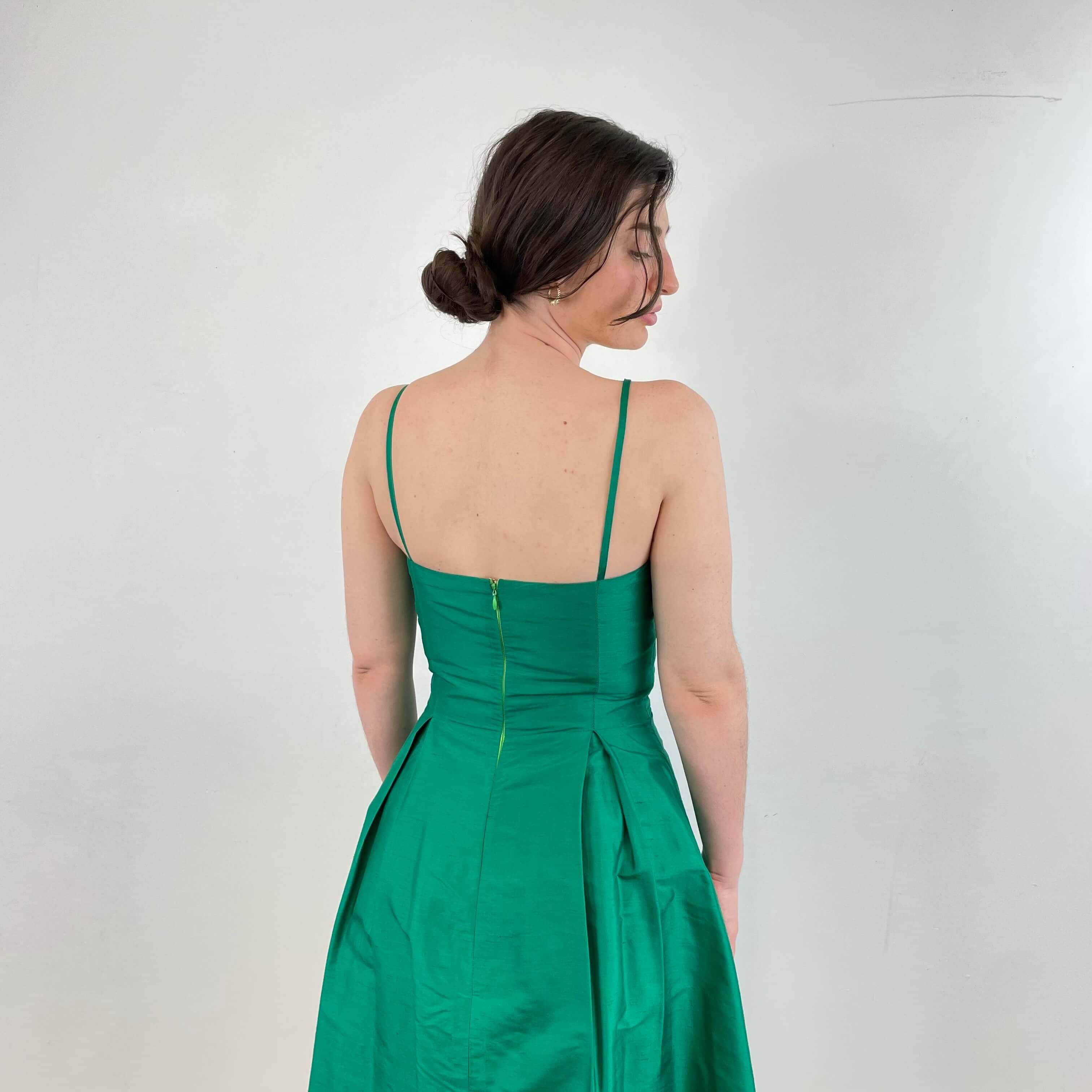 Emerald Green Silk Cocktail Dress Small / Medium - Image 4