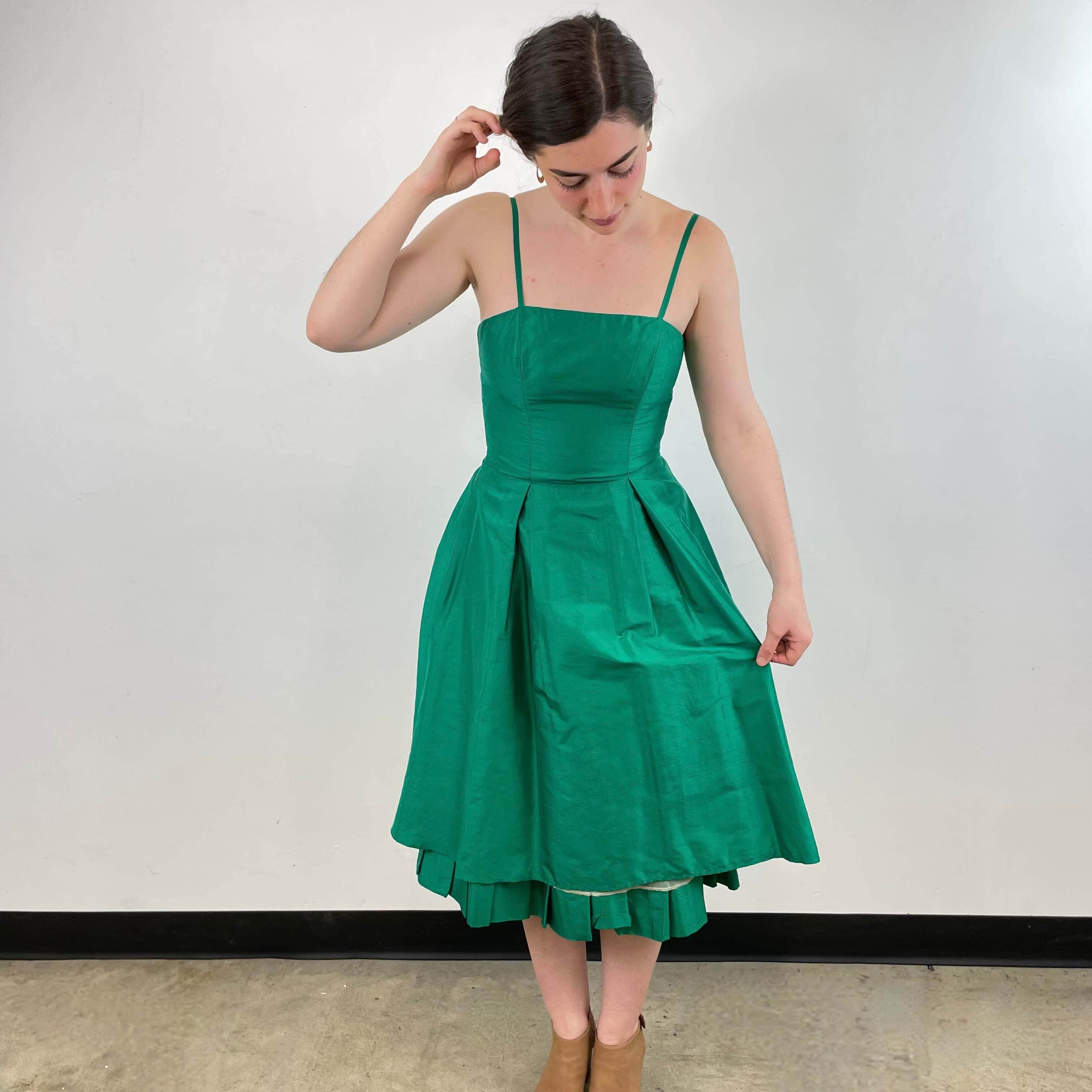 Emerald Green Silk Cocktail Dress Small / Medium - Image 5